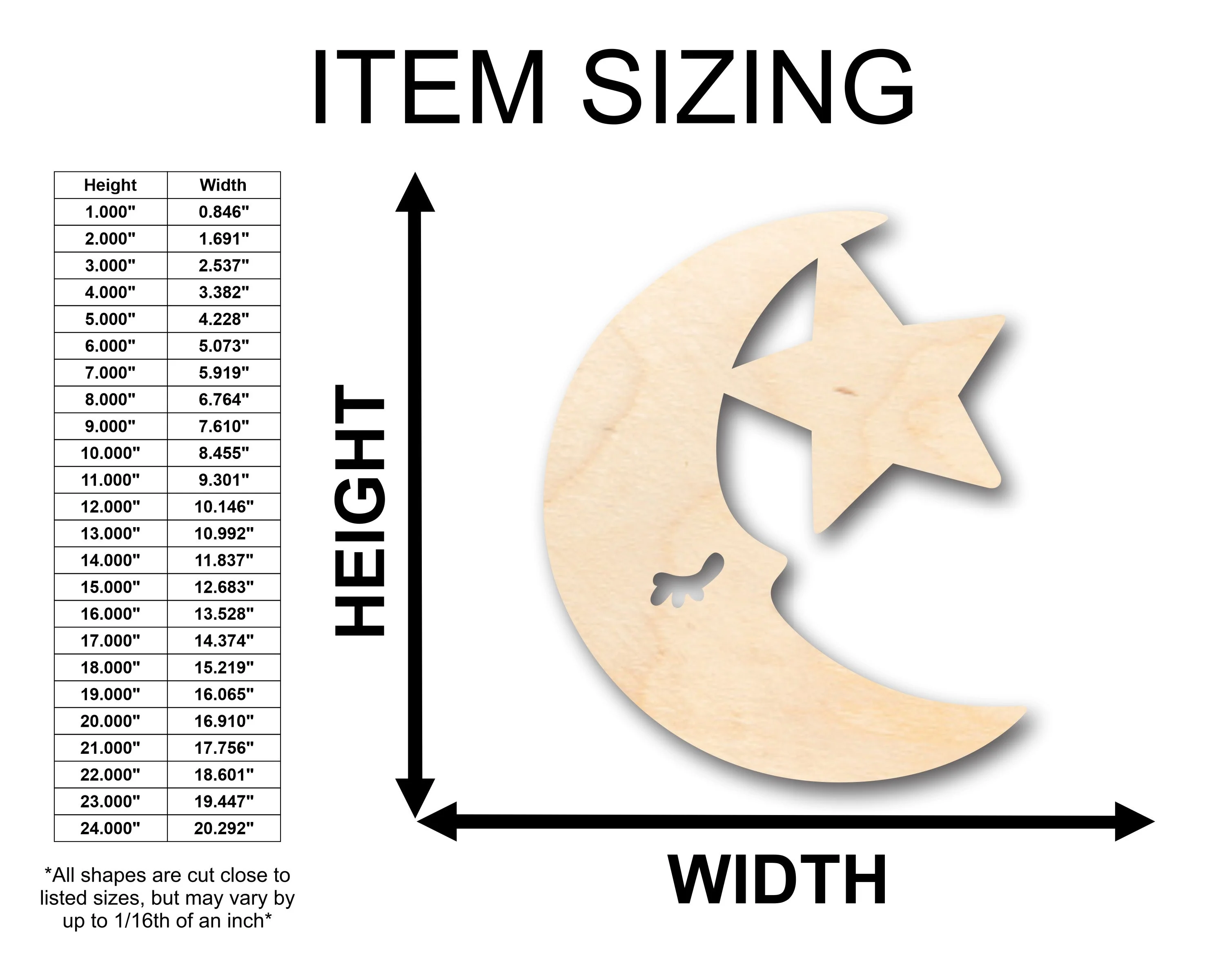Unfinished Wood Moon & Star Shape - Craft - up to 46" DIY - Image 2