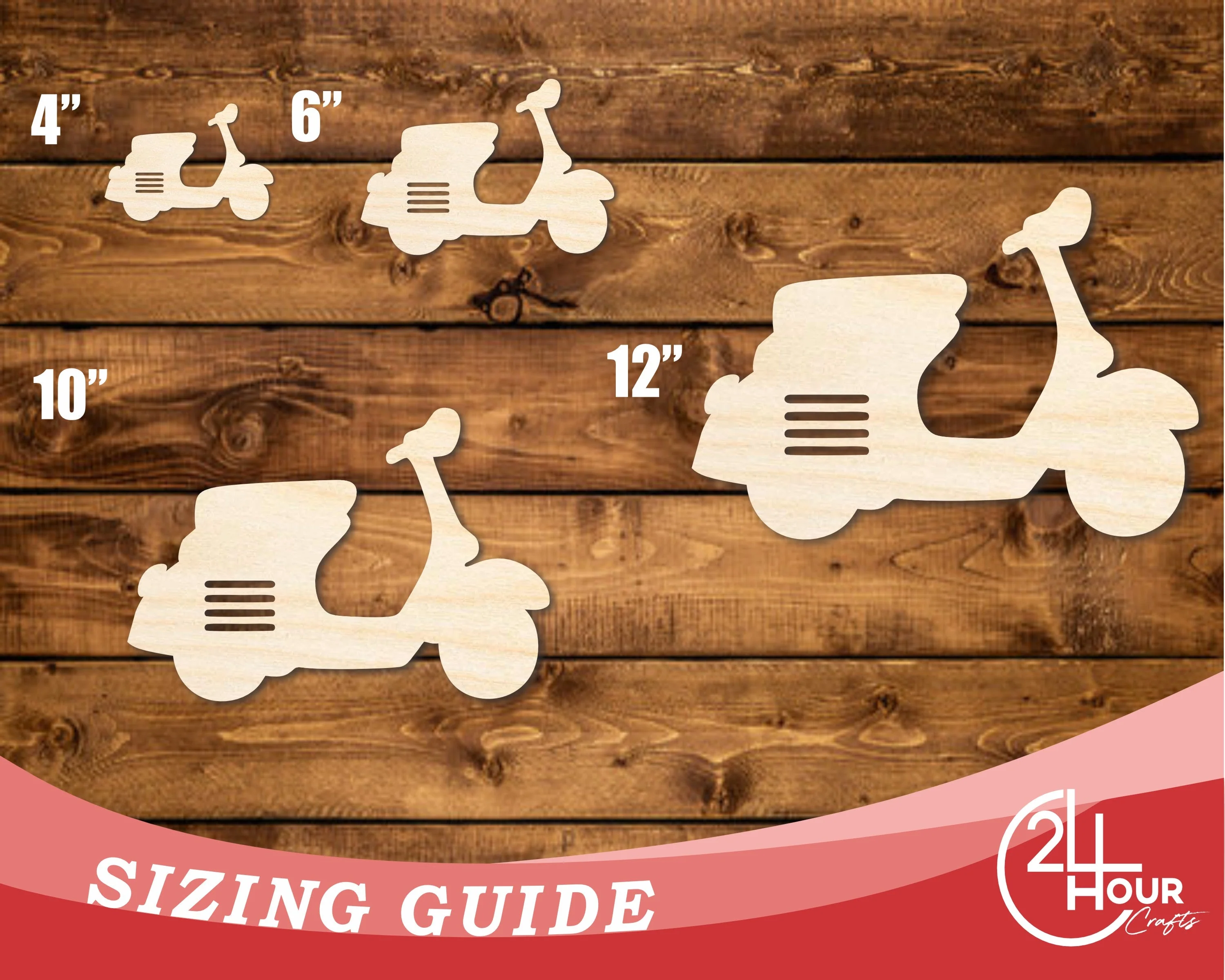 Unfinished Wood Moped Shape | DIY Craft Cutout | up to 46" DIY - Image 3