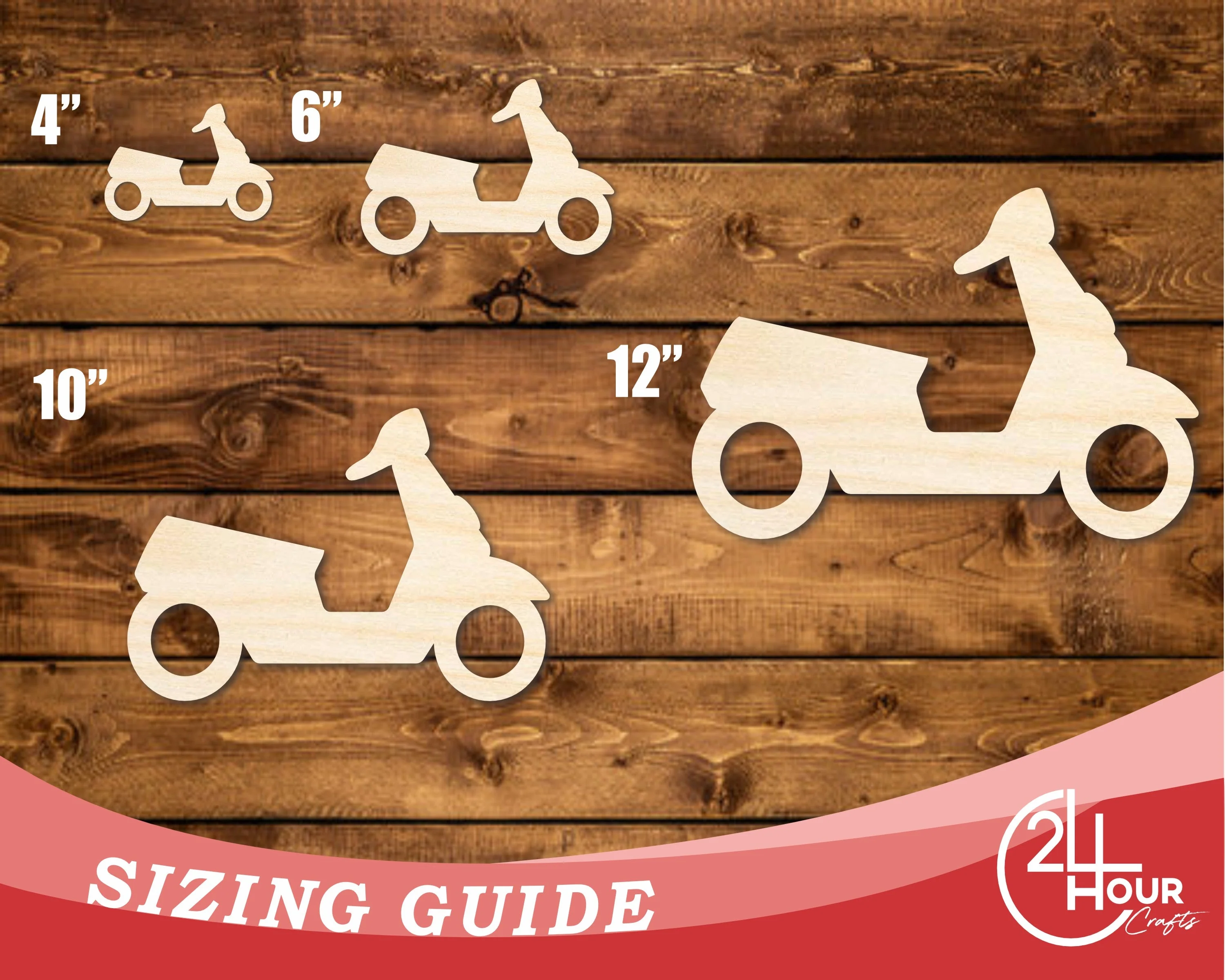 Unfinished Wood Moped Shape | DIY Craft Cutout | up to 46" DIY - Image 3