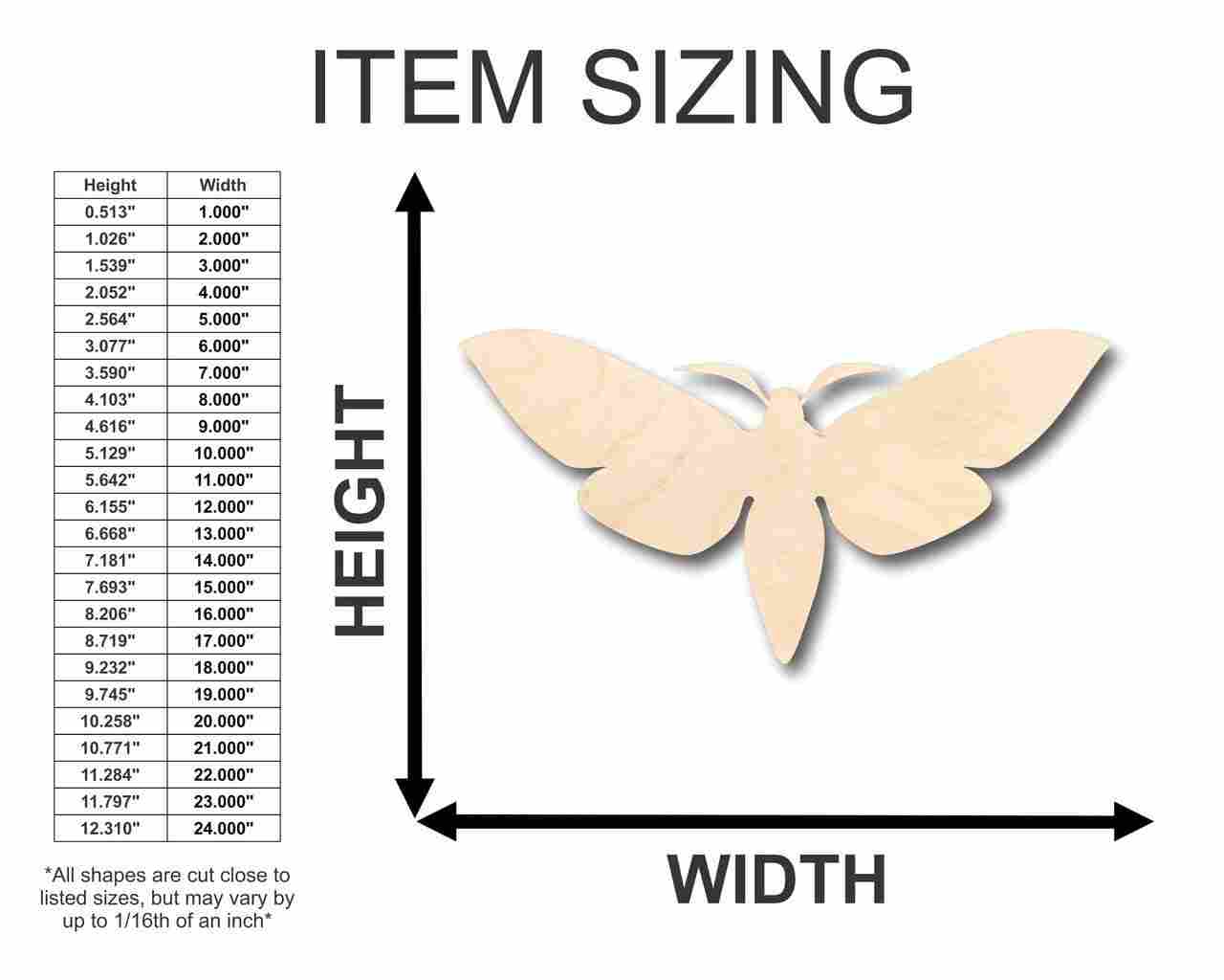 Unfinished Wood Moth Shape - Insect - Craft - up to 46" DIY - Image 2