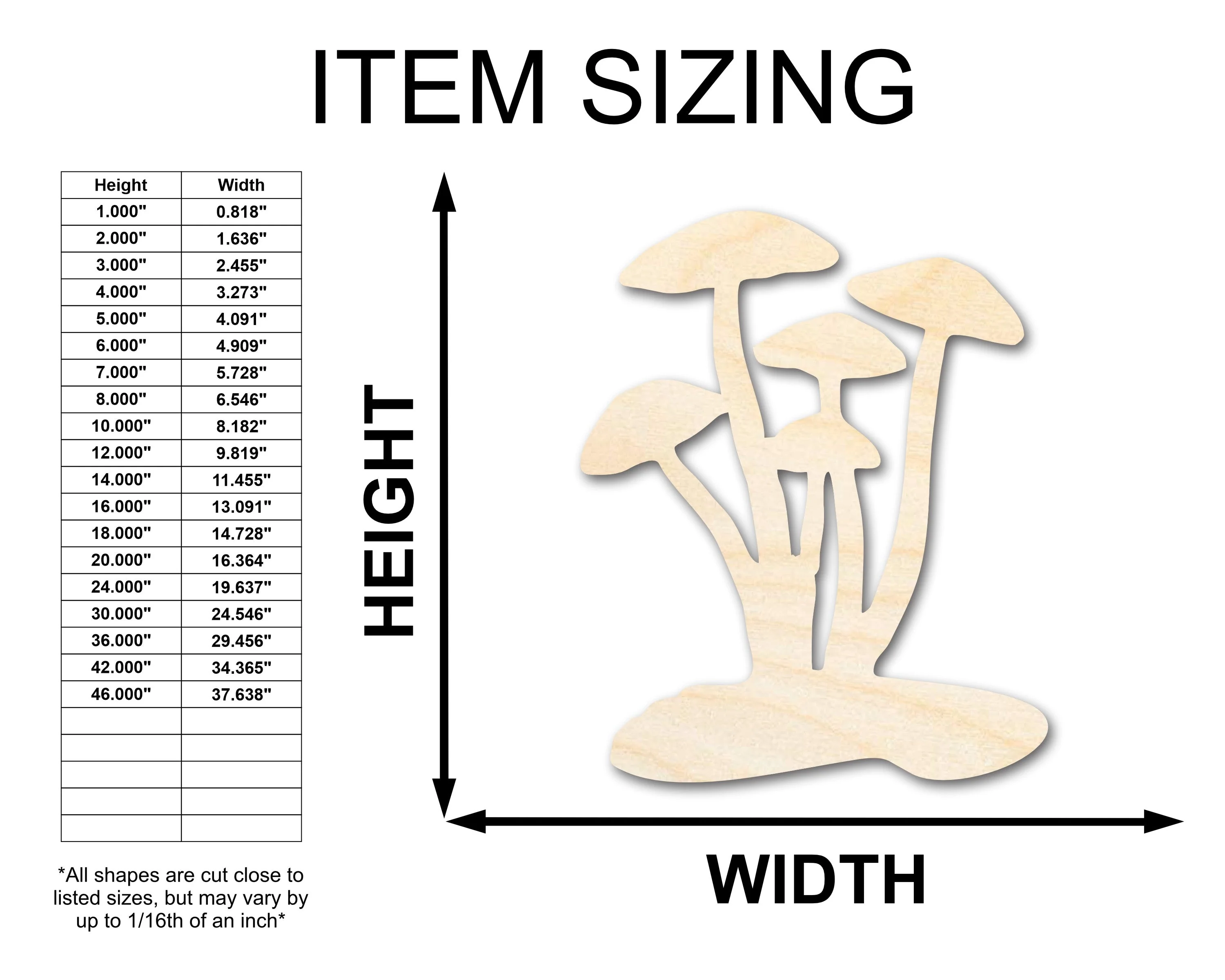 Unfinished Wood Mushrooms Shape - Craft - up to 46" - Image 2