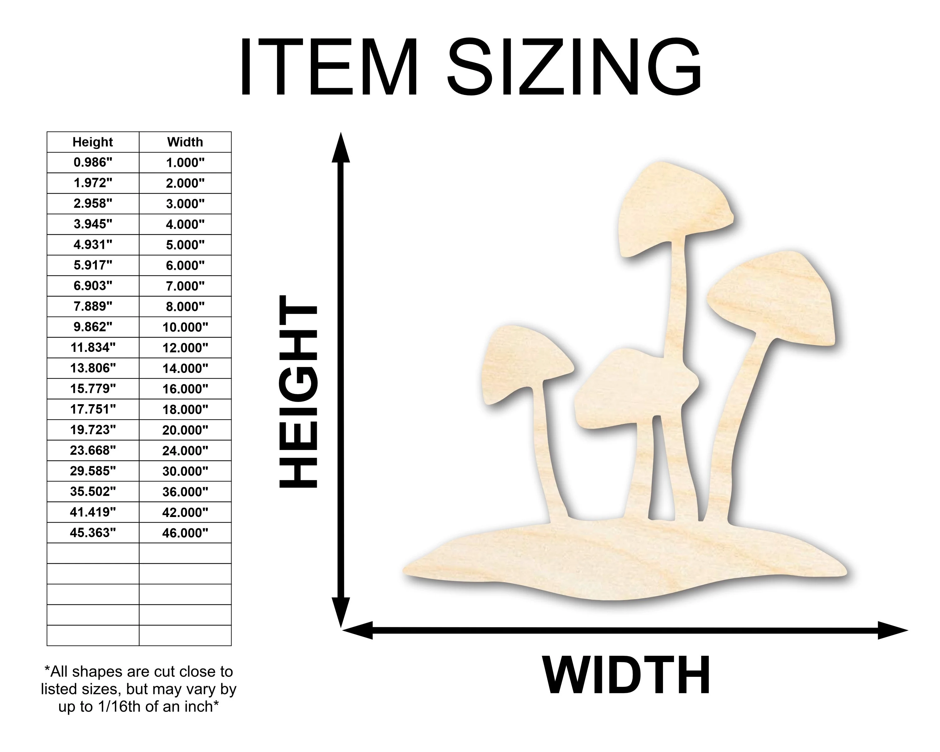 Unfinished Wood Mushrooms Shape - Craft - up to 46" - Image 2