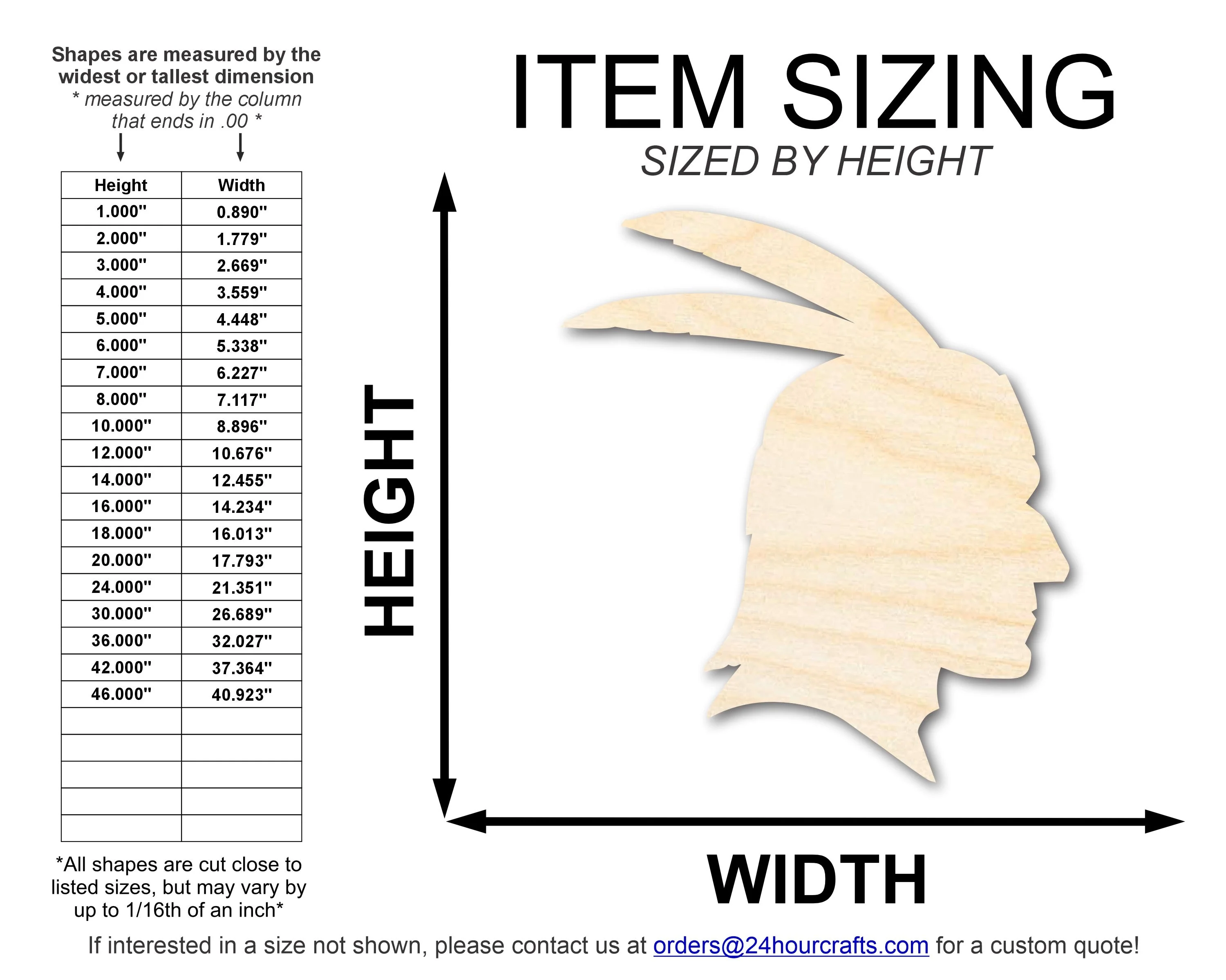 Unfinished Wood Native American Head Profile Silhouette | DIY Native American Craft Cutout | up to 46" DIY - Image 2
