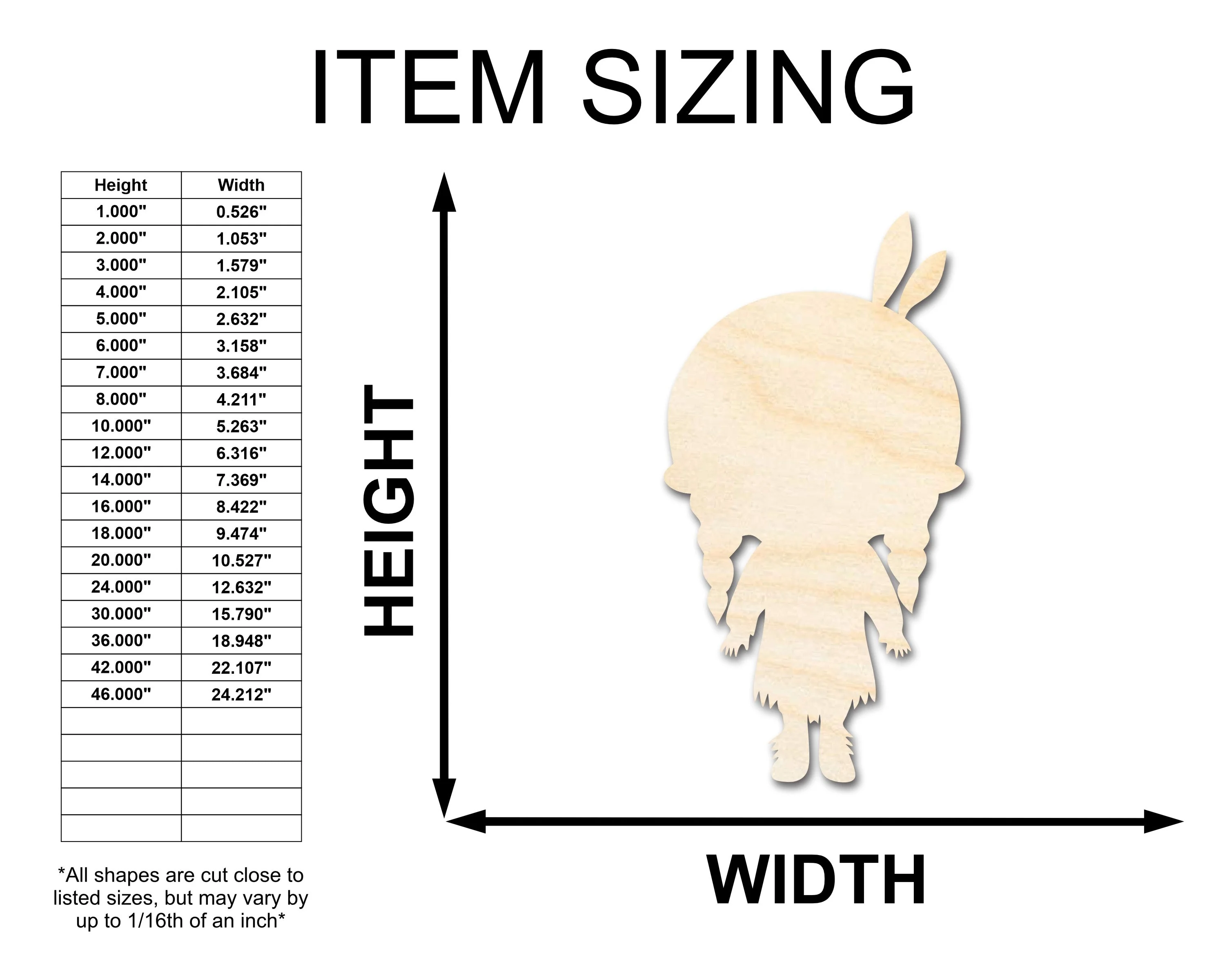 Unfinished Wood Native Girl Shape | Craft Cutout | up to 46" DIY - Image 2