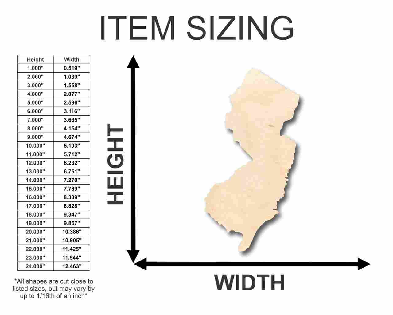Unfinished Wood New Jersey Shape - State - Craft - up to 46" DIY - Image 2