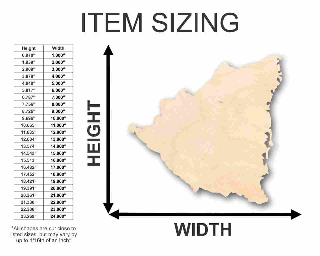Unfinished Wood Nicaragua Shape - Country - Craft - up to 46" DIY - Image 2