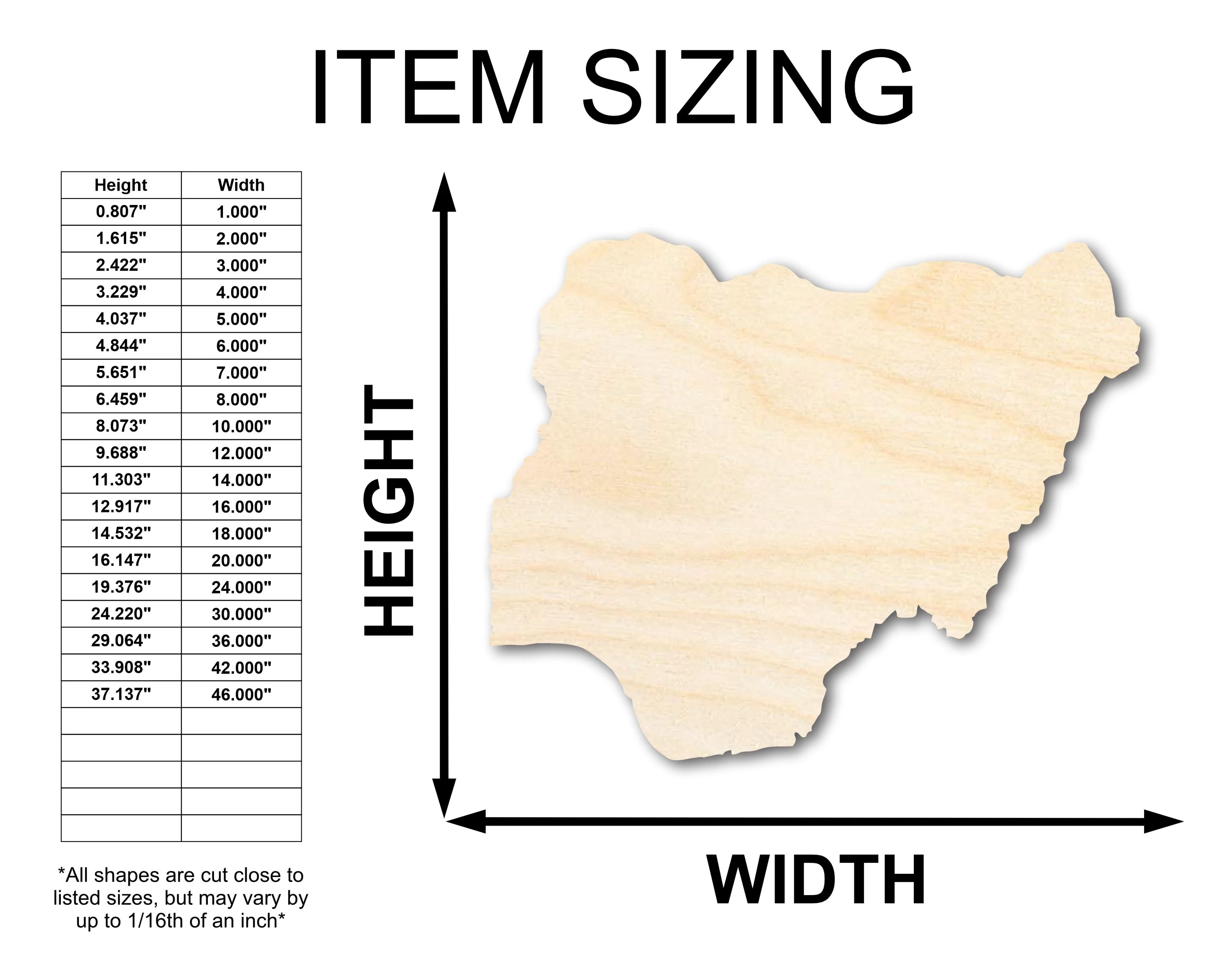 Unfinished Wood Nigeria Shape - West Africa Craft - up to 46" DIY - Image 2