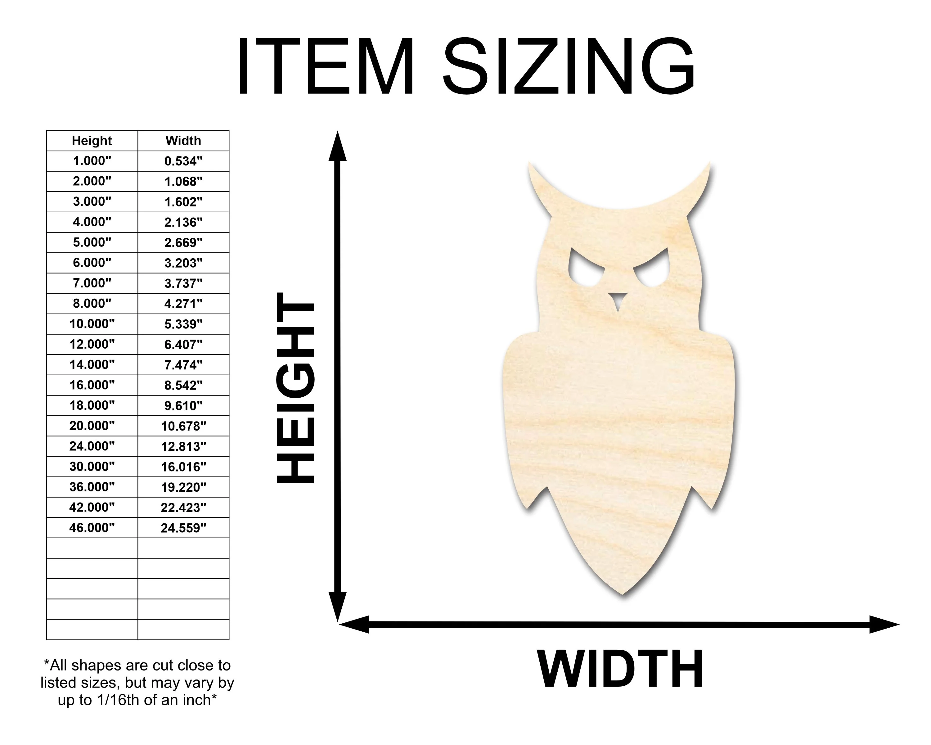Unfinished Wood Night Owl Shape - Craft - up to 46" - Image 2