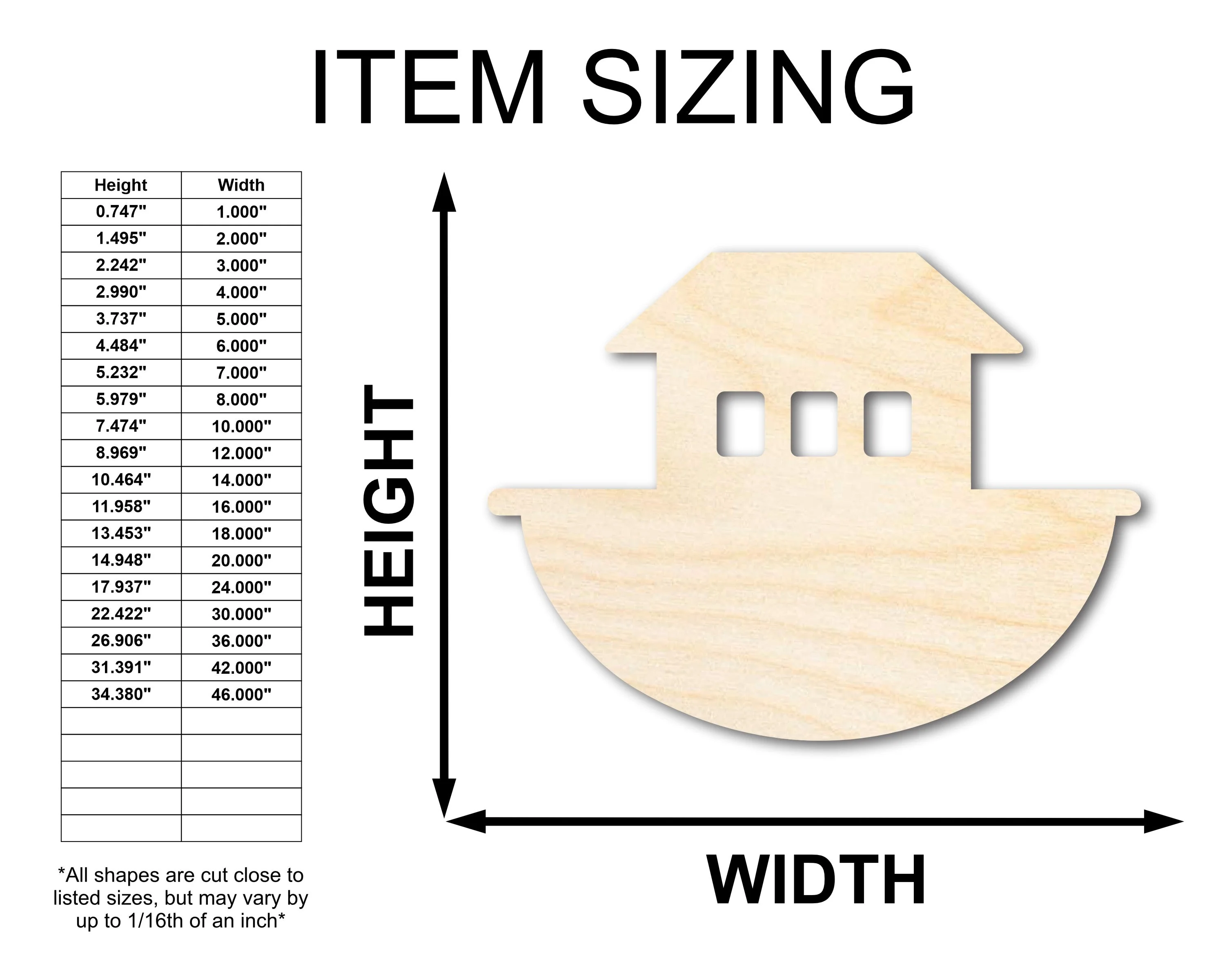 Unfinished Wood Noah's Ark with Windows Shape - Craft - up to 46" - Image 2