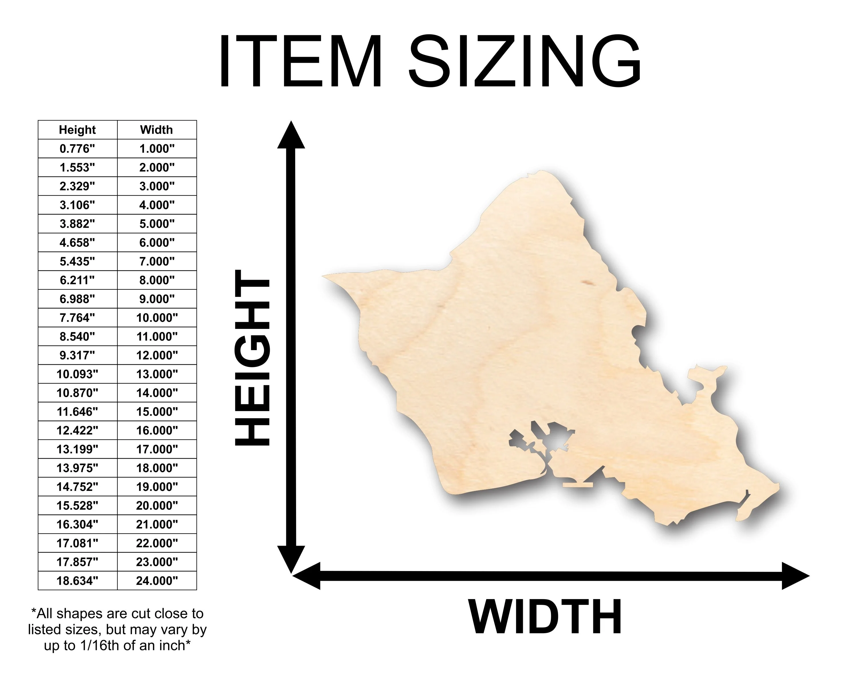 Unfinished Wood Oahu Hawaiian Island Shape - Craft - up to 46" DIY - Image 2
