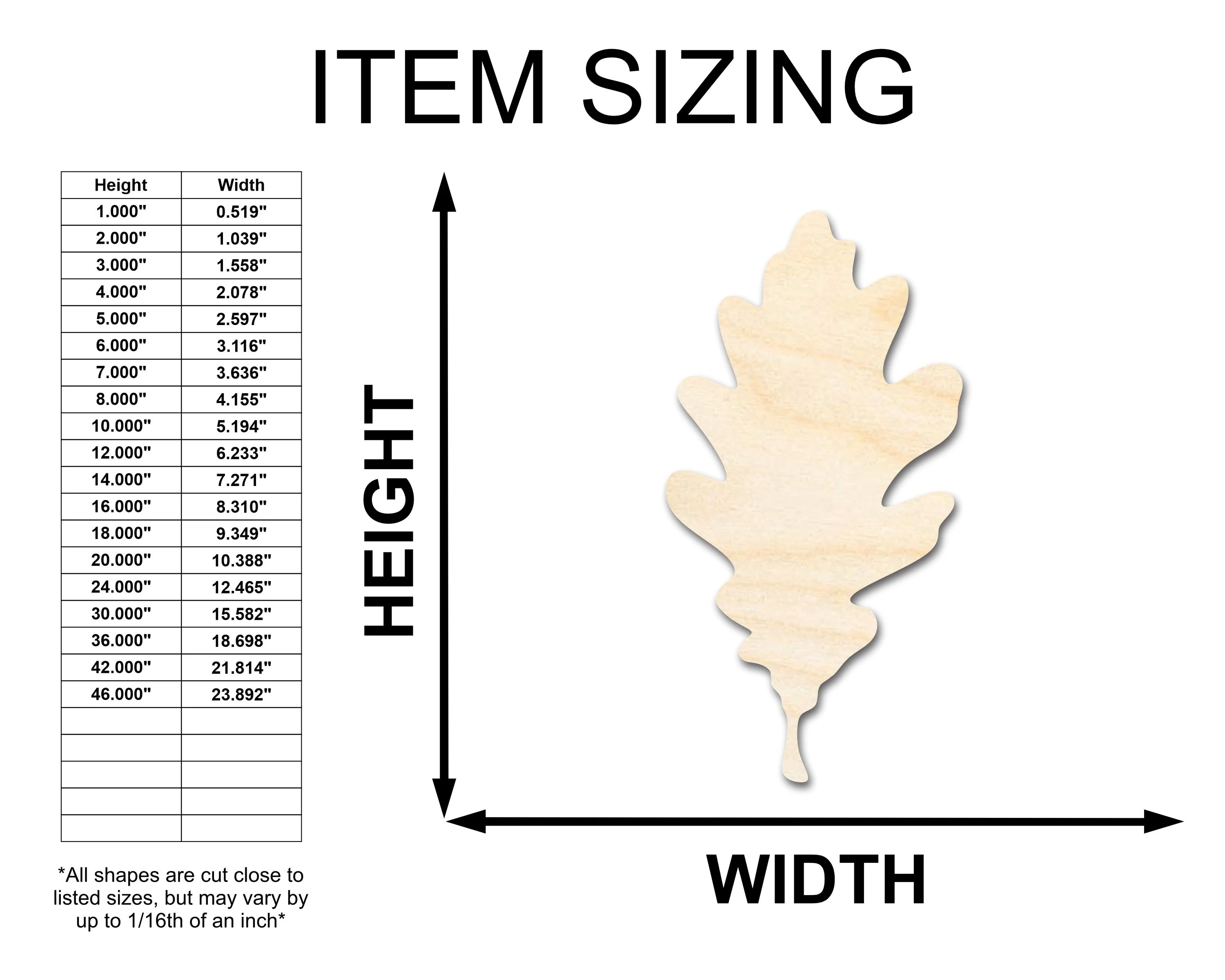 Unfinished Wood Oak Leaf Shape - Fall - Craft - up to 46" DIY - Image 2