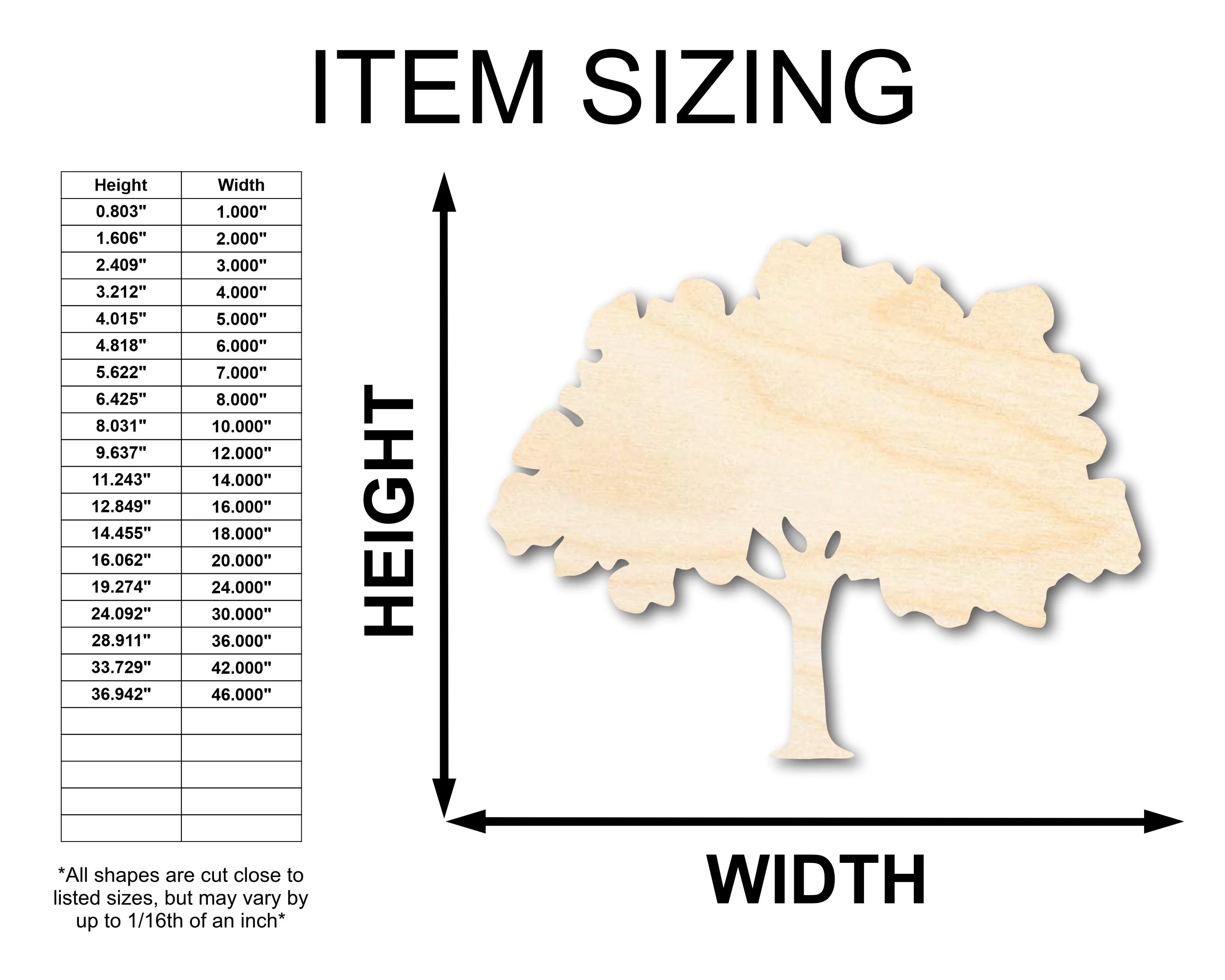 Unfinished Wood Oak Tree Shape - Craft - up to 46" - Image 2
