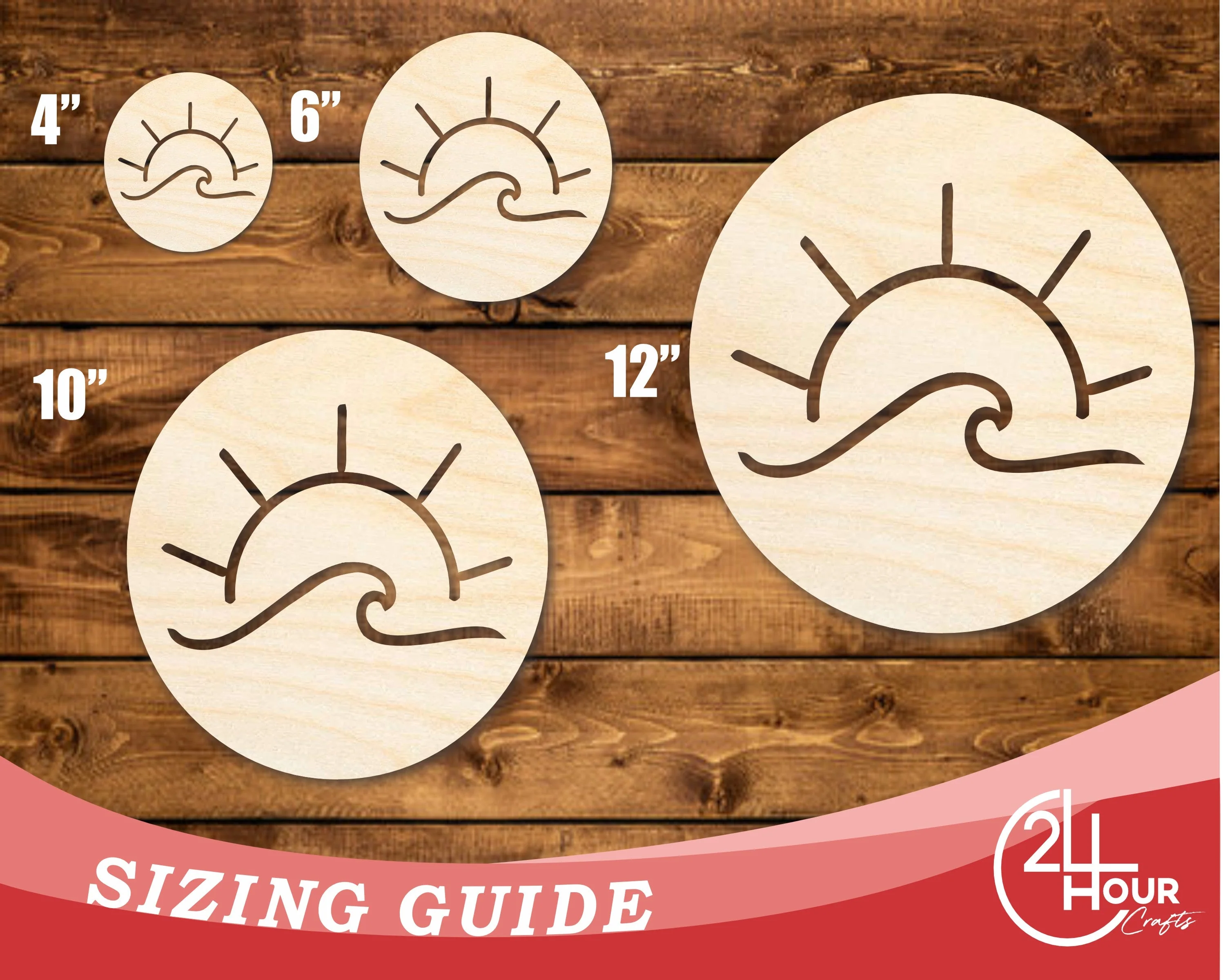 Unfinished Wood Ocean Wave and Sun Cutout Shape | DIY Craft Cutout | up to 46" DIY - Image 3