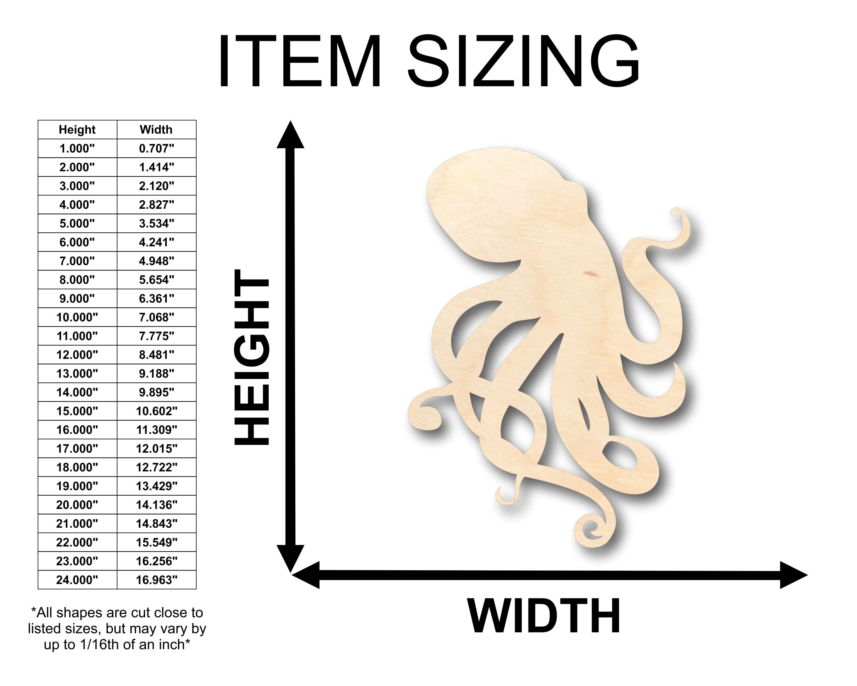 Unfinished Wood Octopus Shape - Craft - up to 46" DIY - Image 2