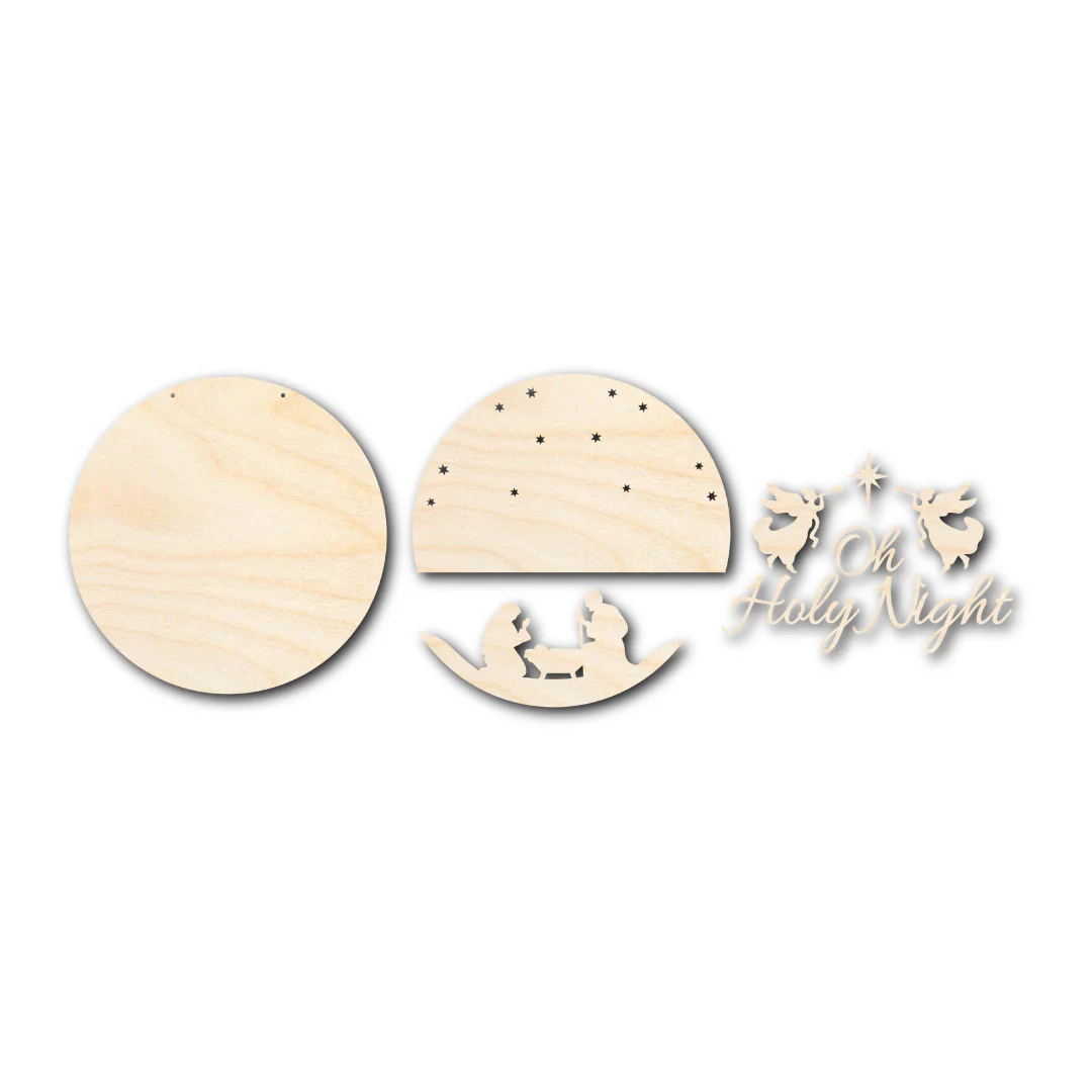 Unfinished Wood Oh Holy Night Door Sign Kit | Wood Craft Cutouts | 1/4" Thick | - Image 3