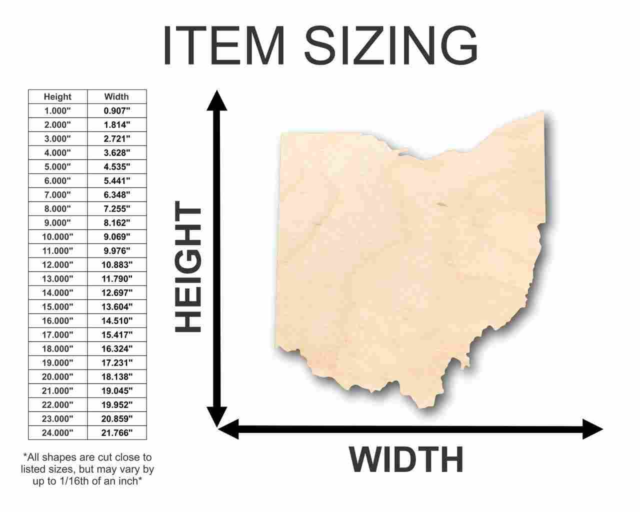 Unfinished Wood Ohio Shape - State - Craft - up to 46" DIY - Image 2