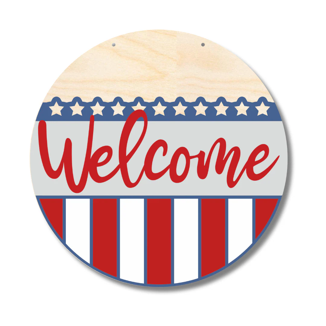 Unfinished Wood Patriotic Welcome Door Sign Kit | Wood Craft Cutouts | 1/4" Thick | - Image 2