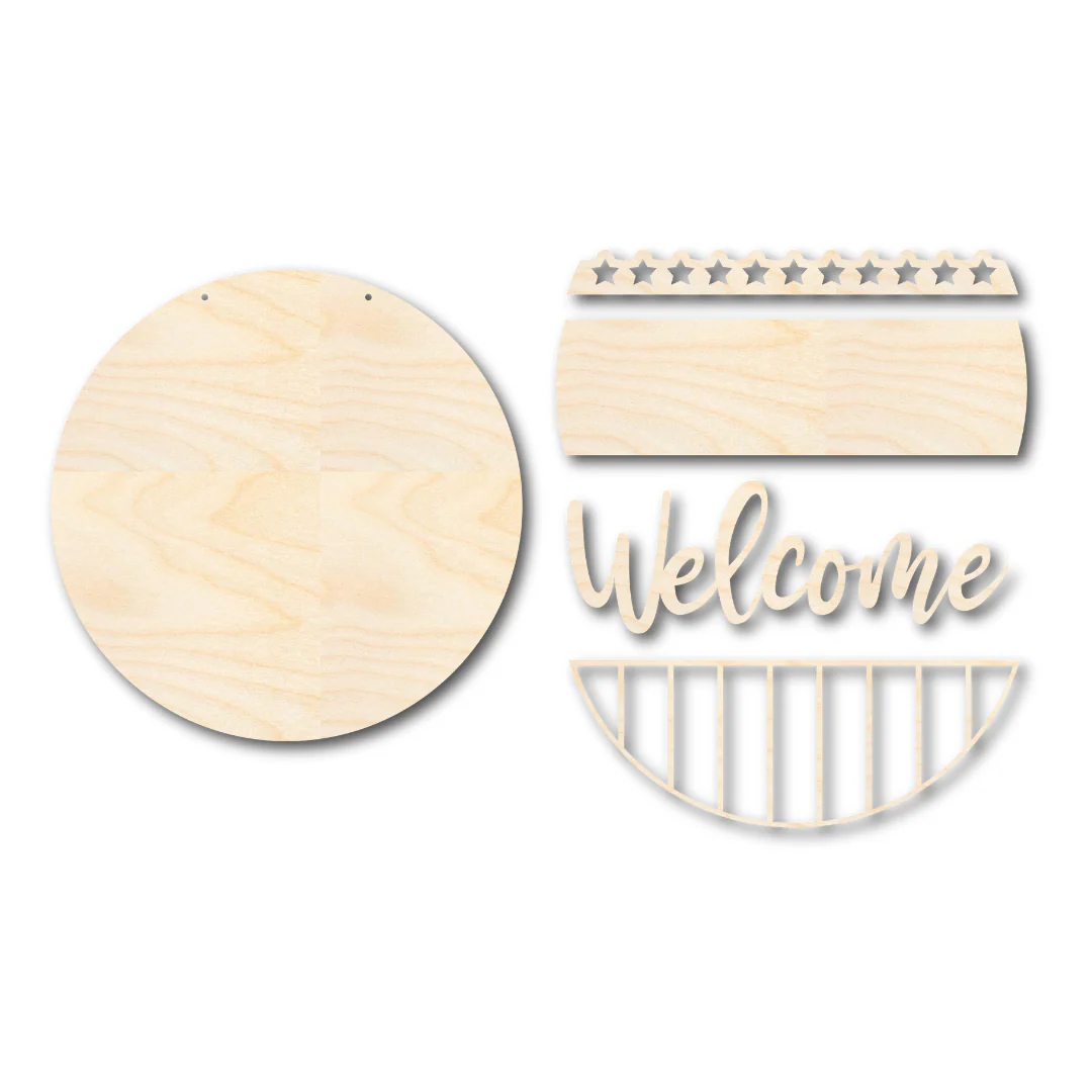 Unfinished Wood Patriotic Welcome Door Sign Kit | Wood Craft Cutouts | 1/4" Thick | - Image 3