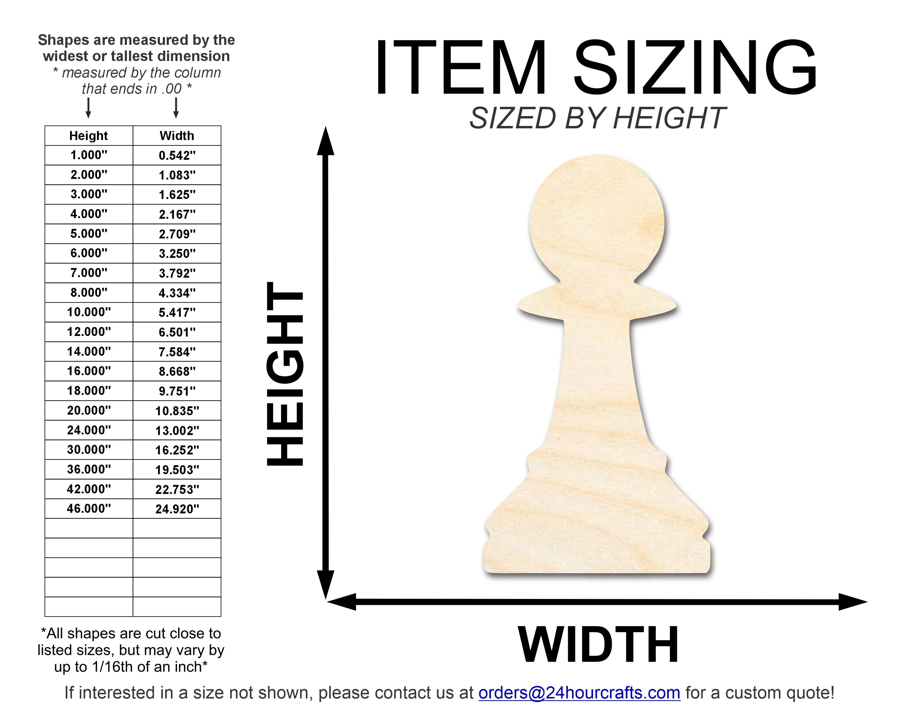 Unfinished Wood Pawn Chess Piece Shape | DIY Craft Cutout | up to 46" DIY - Image 2