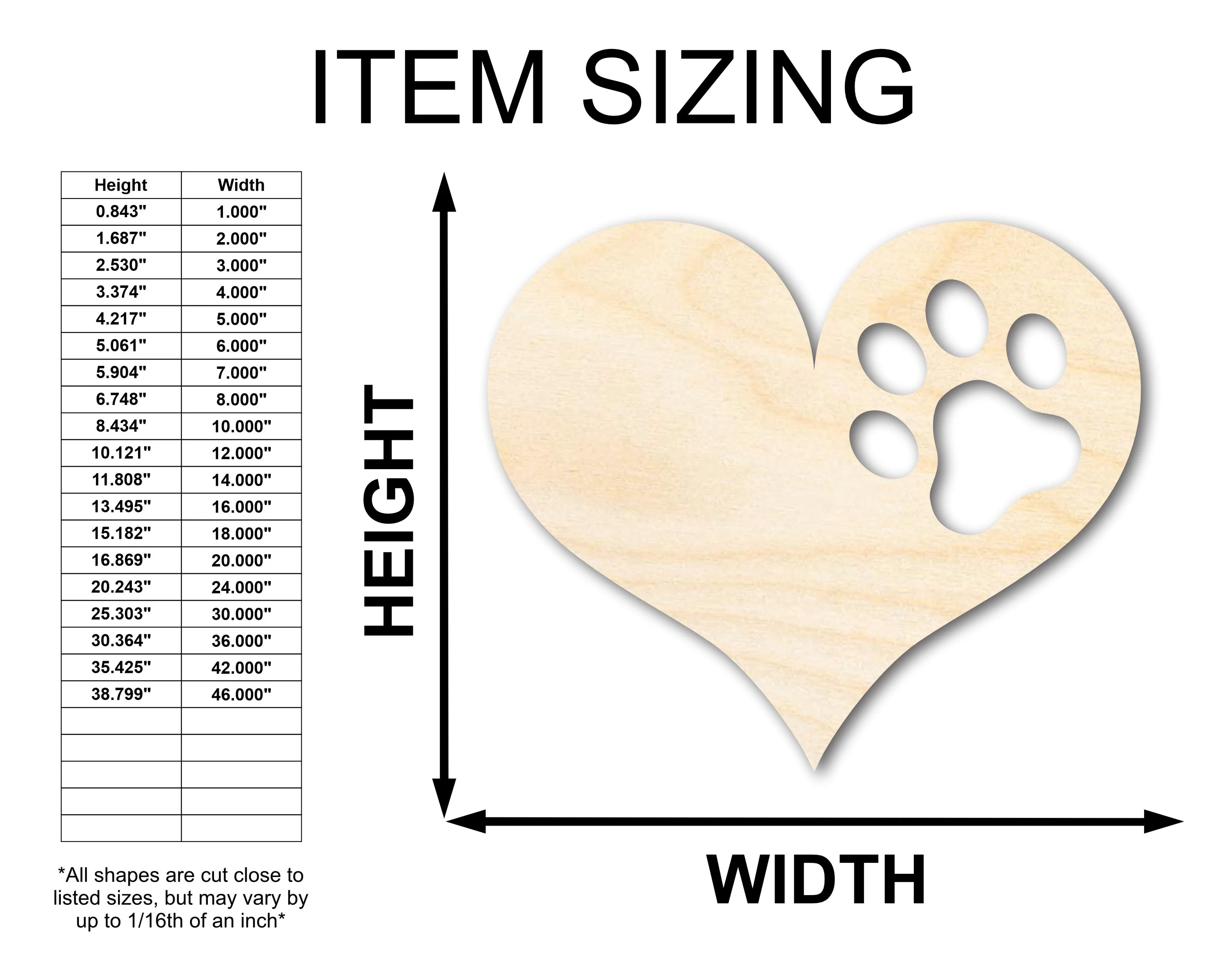 Unfinished Wood Pawprint Heart Shape | Valentine's Day | Pet | DIY Craft Cutout | Up to 46" - Image 2