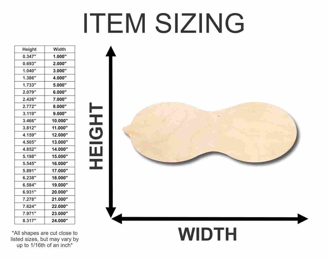 Unfinished Wood Peanut Shape - Food - Craft - up to 46" DIY - Image 2