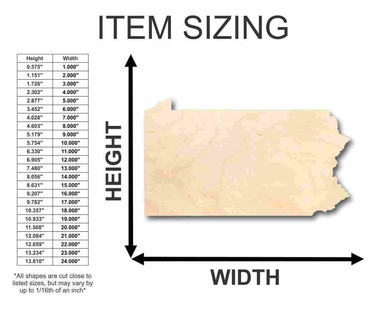 Unfinished Wood Pennsylvania Shape - State - Craft - up to 46" DIY - Image 2