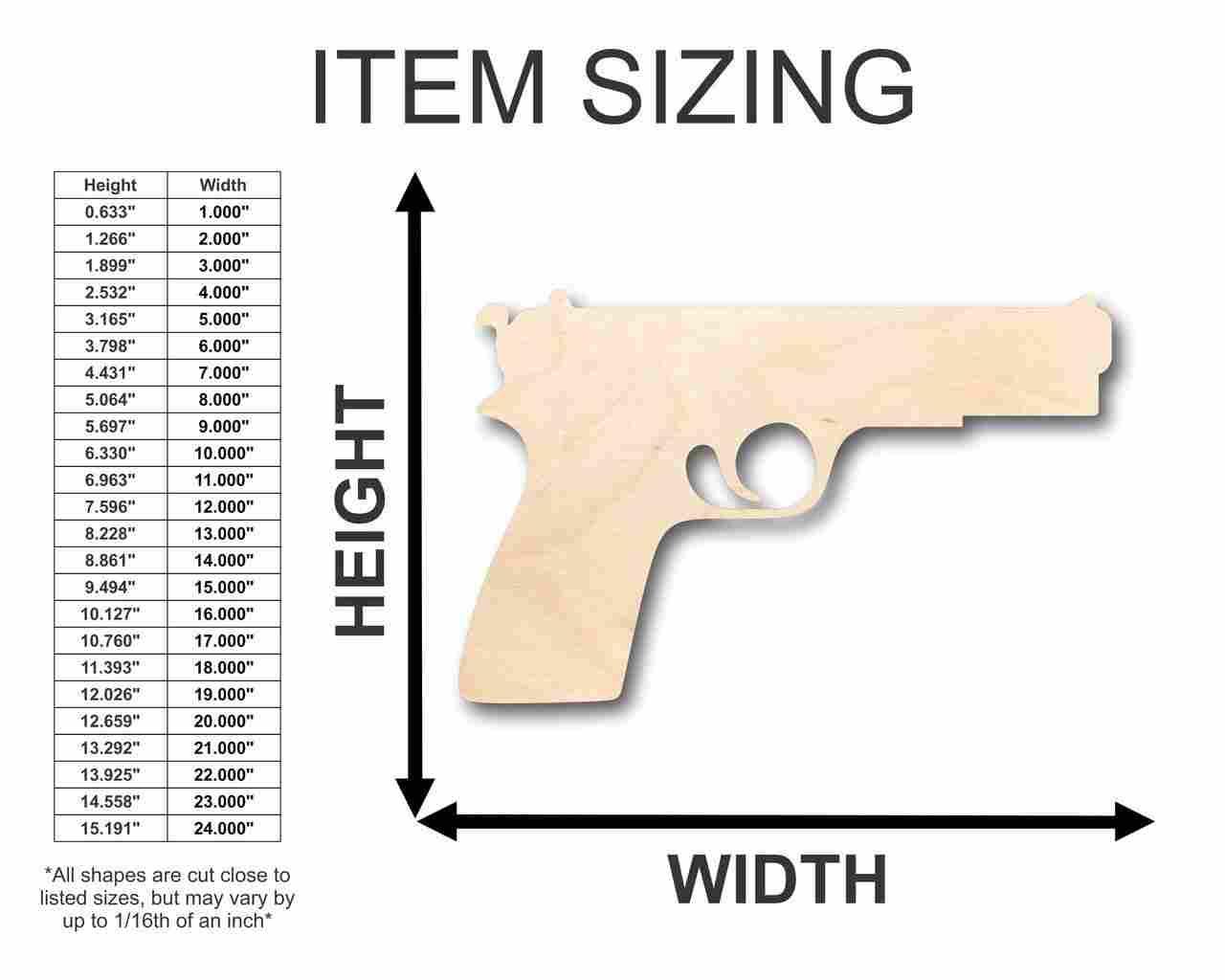 Unfinished Wood Pistol Shape - Gun - Police - Military - Craft - up to 46" DIY - Image 2