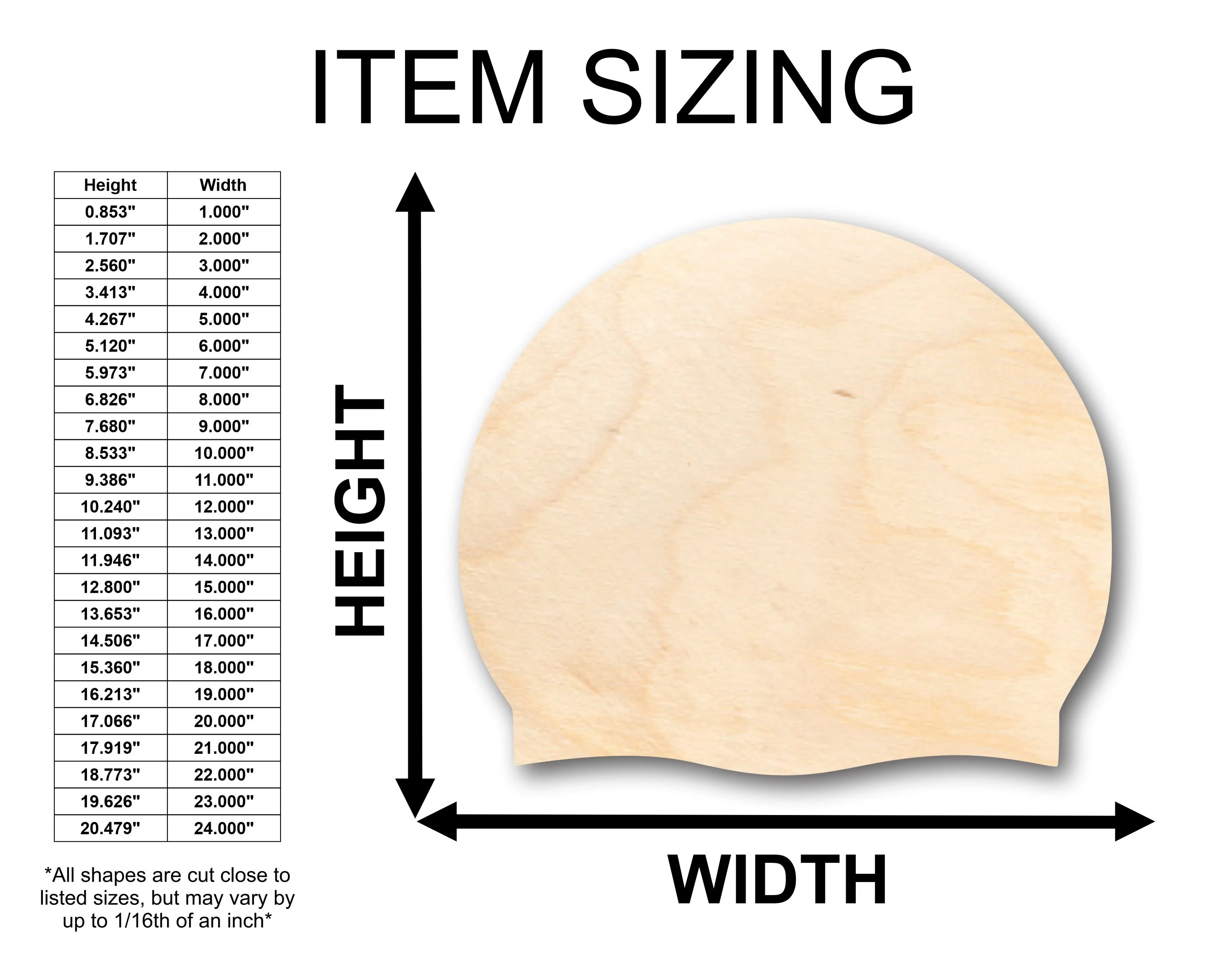 Unfinished Wood Plain Swim Cap Shape - Craft - up to 46" DIY - Image 2