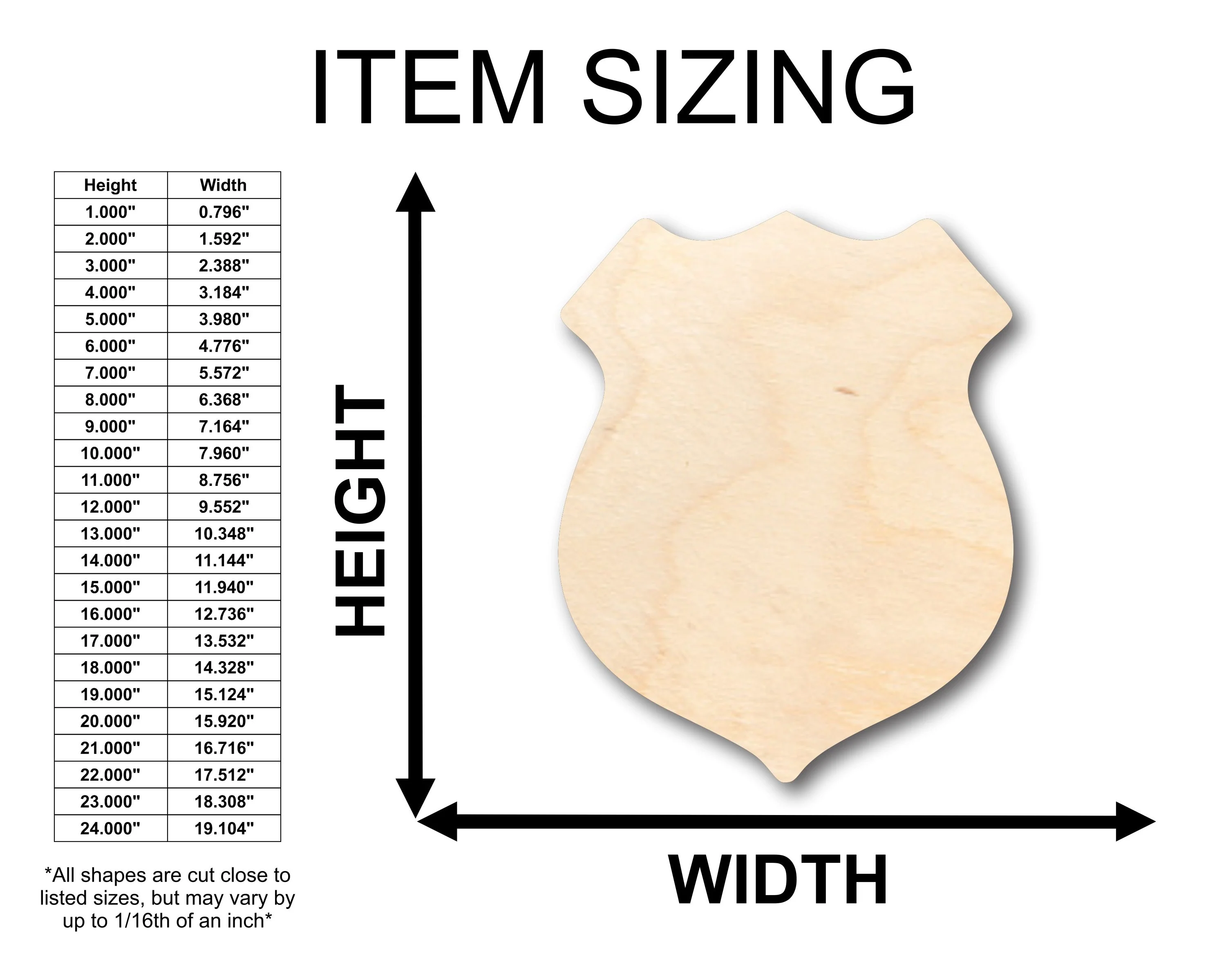 Unfinished Wood Police Badge Shape - Craft - up to 46" DIY - Image 2
