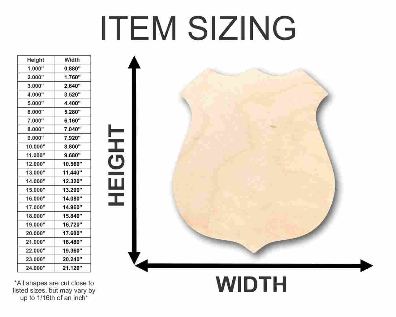 Unfinished Wood Police Badge Shape - Law Enforcement - Craft - up to 46" DIY - Image 2
