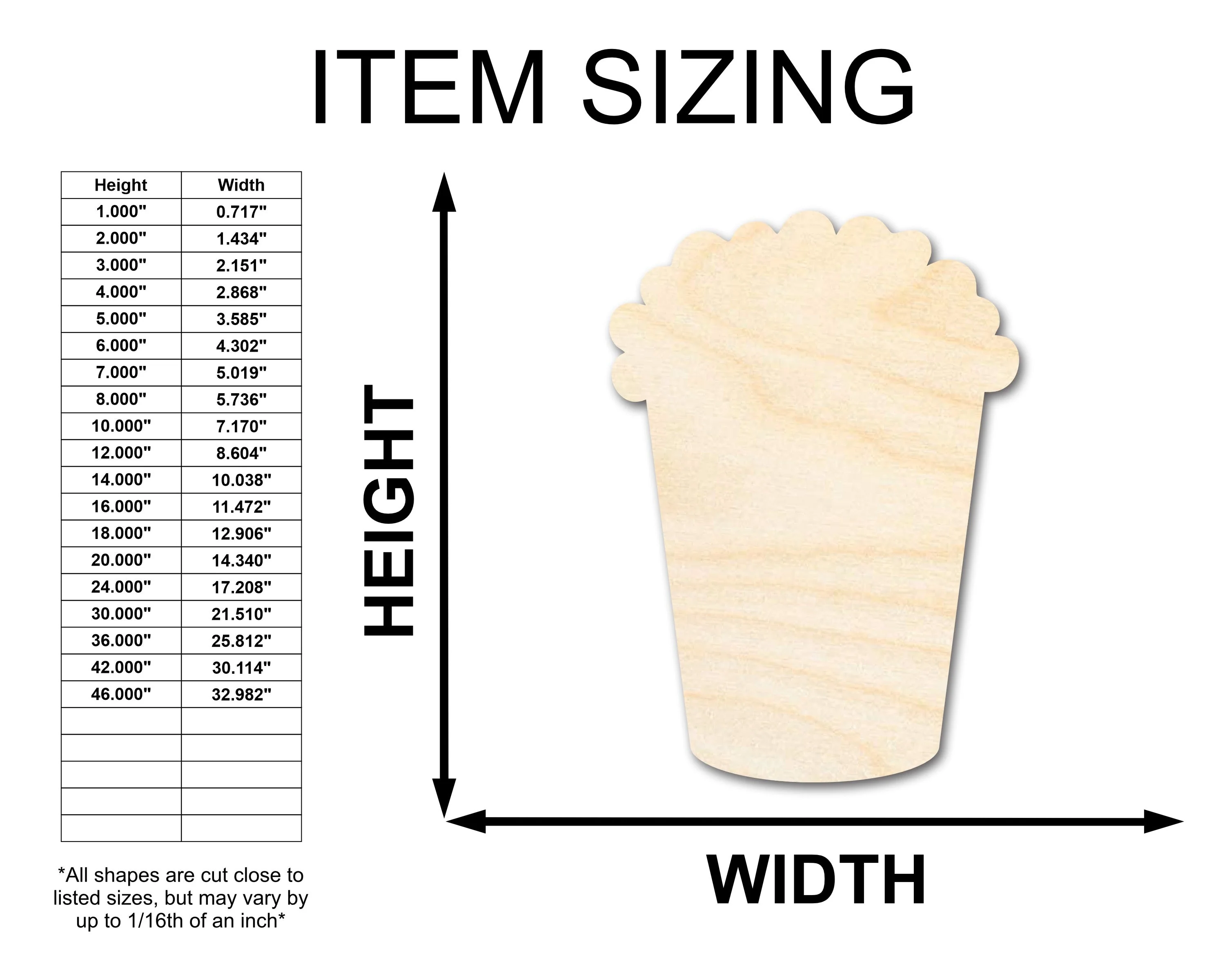 Unfinished Wood Popcorn Shape - Food Craft - up to 46" DIY - Image 2