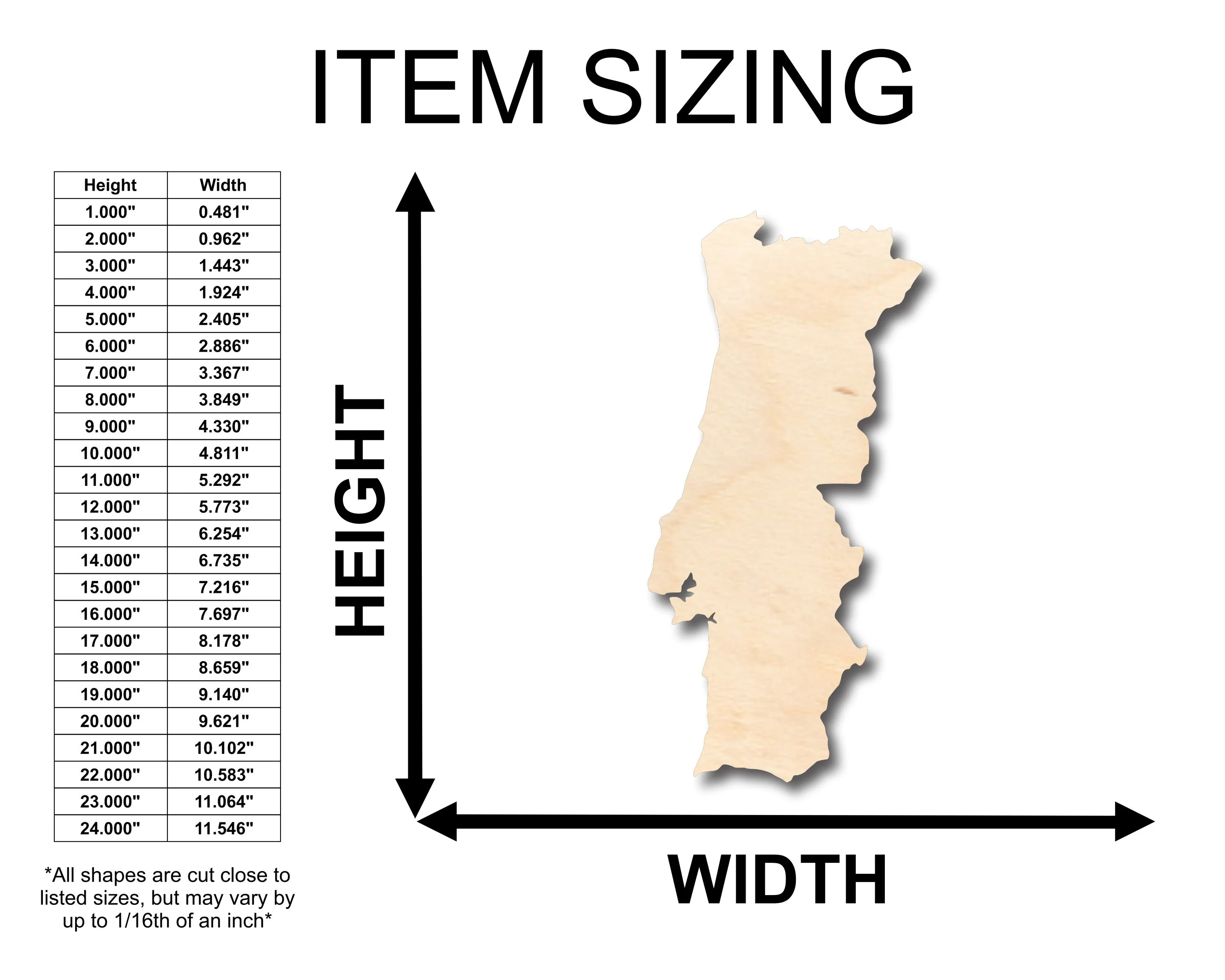 Unfinished Wood Portugal Country Shape - Craft - up to 46" DIY - Image 2