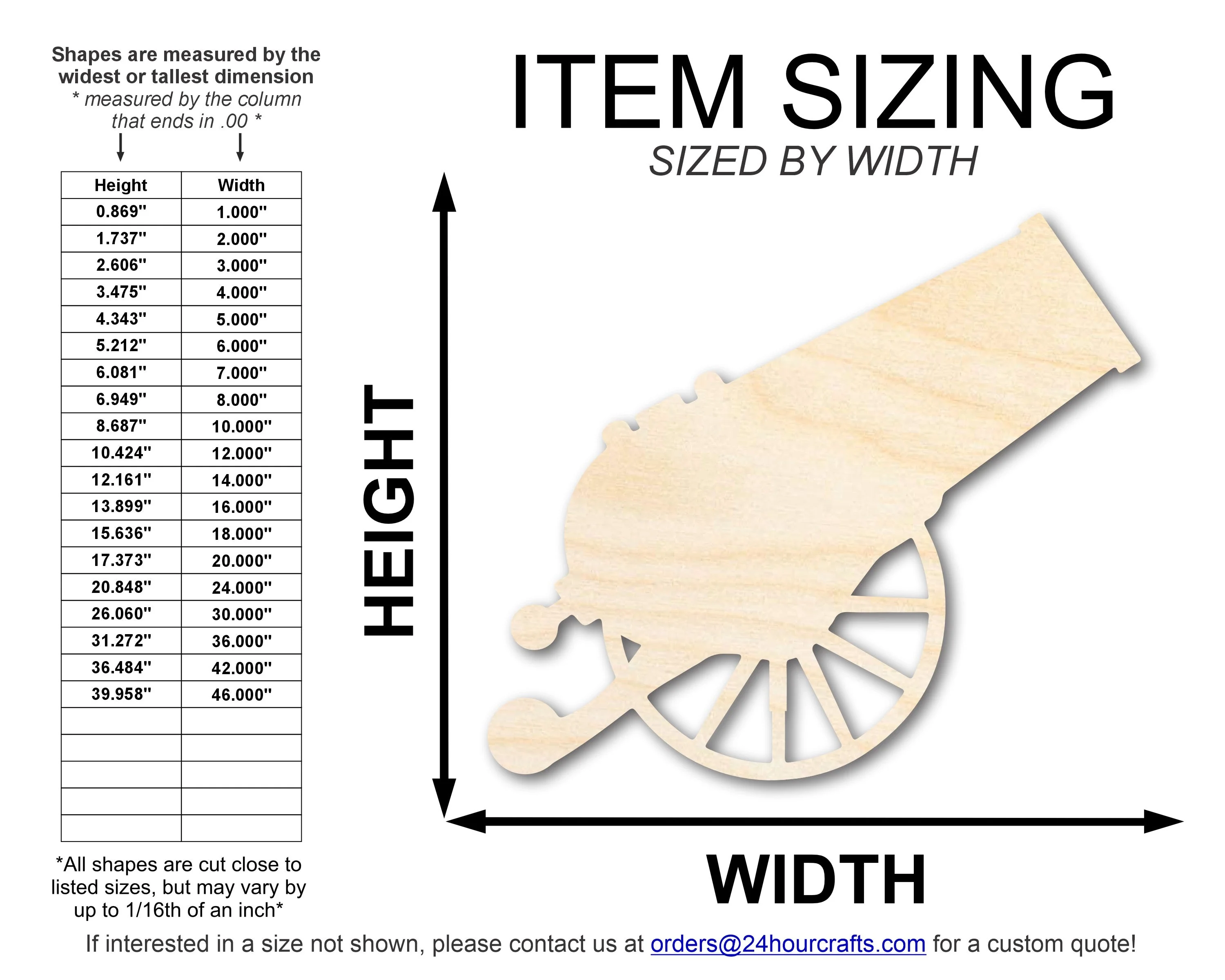Unfinished Wood Positioned Cannon Shape | DIY Craft Cutout | up to 46" DIY - Image 2