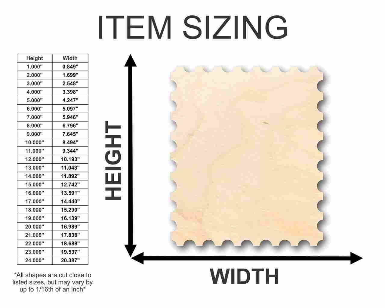 Unfinished Wood Postage Stamp Shape - Craft - up to 46" DIY - Image 2