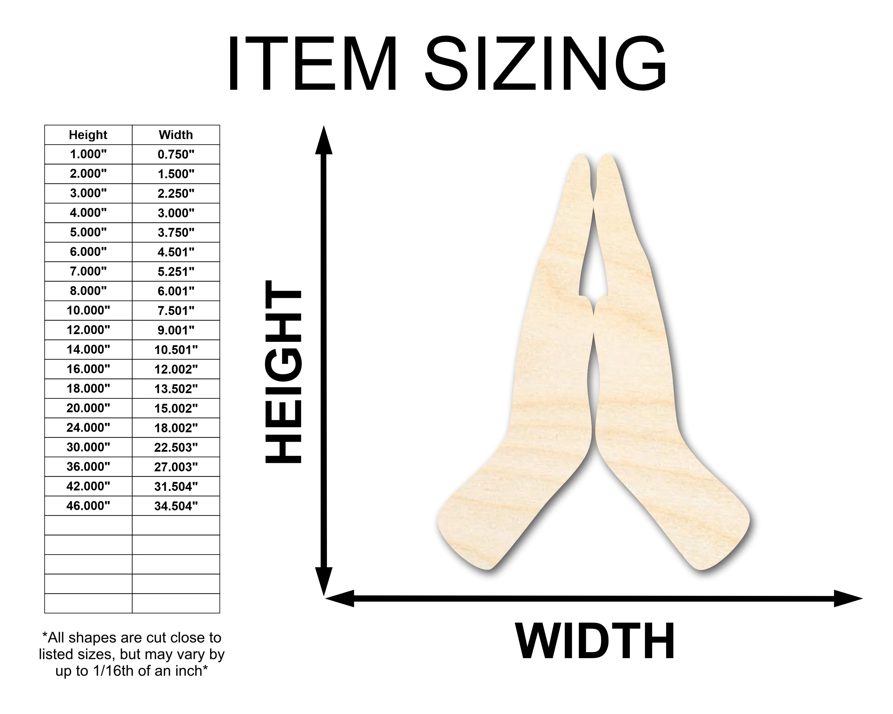 Unfinished Wood Praying Hands Shape - Religious Craft - up to 46" DIY - Image 2