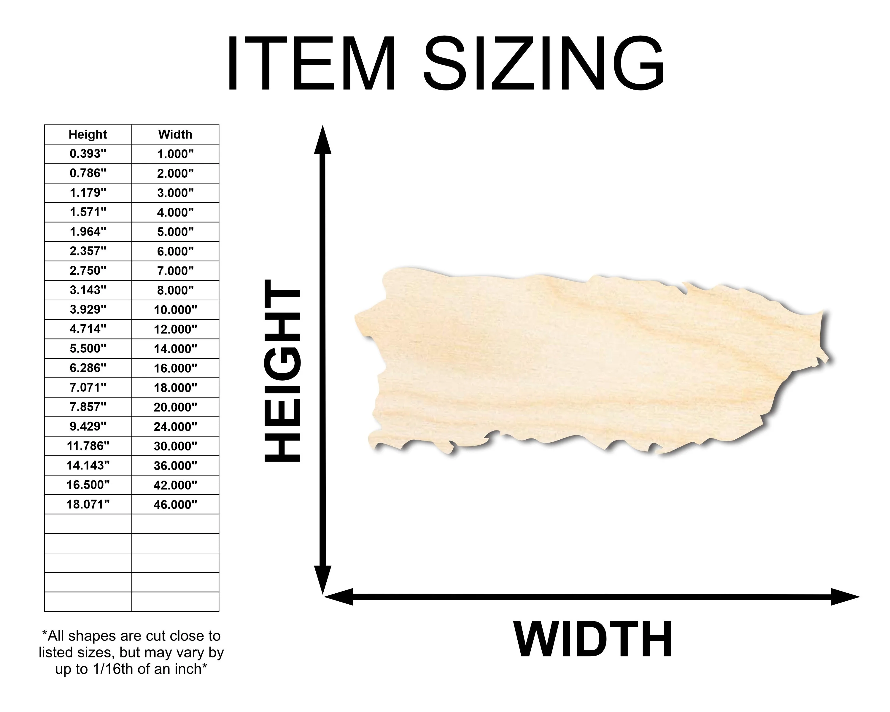 Unfinished Wood Puerto Rico Shape - US Territory Caribbean Island Craft - up to 46" DIY - Image 2