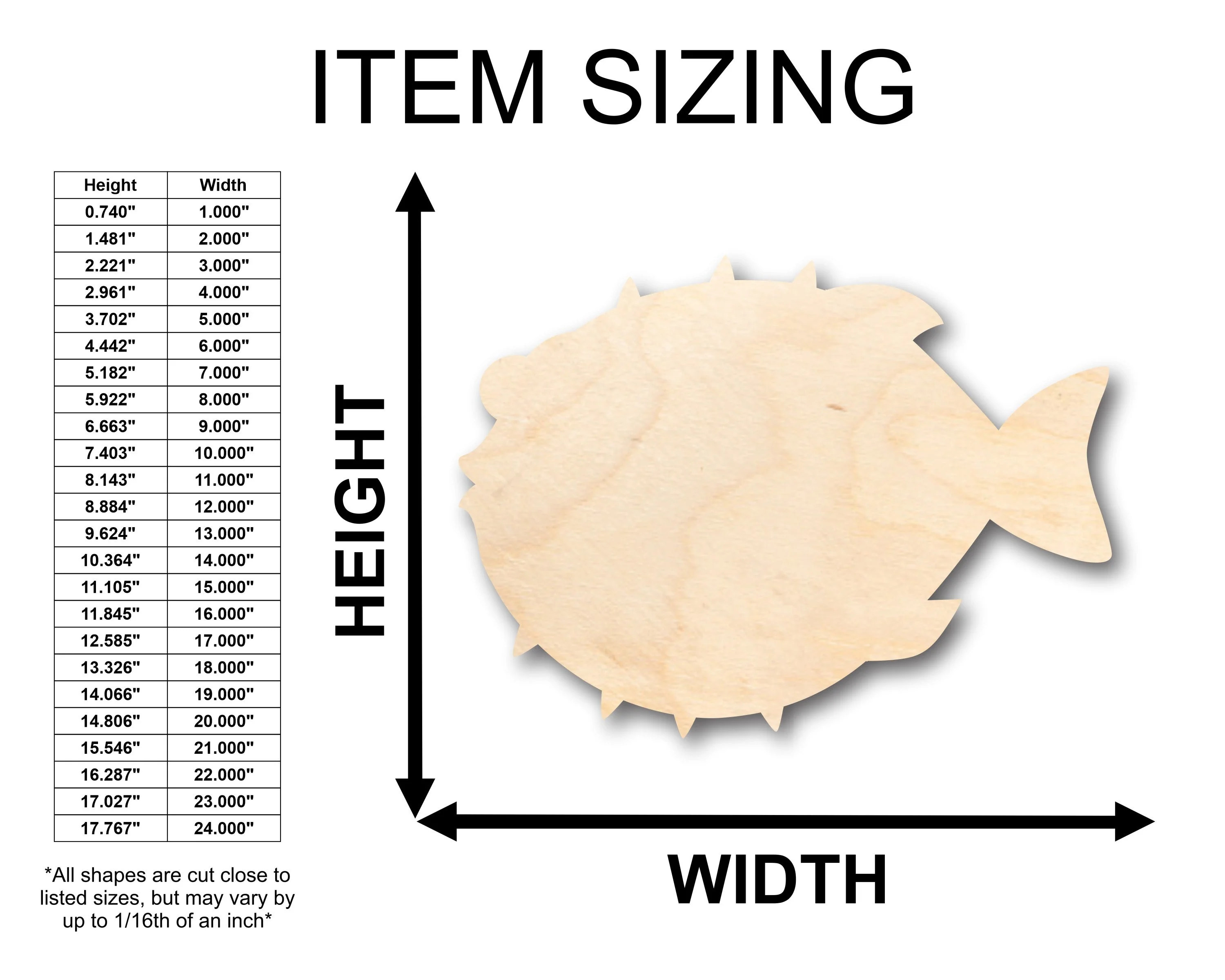 Unfinished Wood Puffer Fish Shape - Craft - up to 46" DIY - Image 2