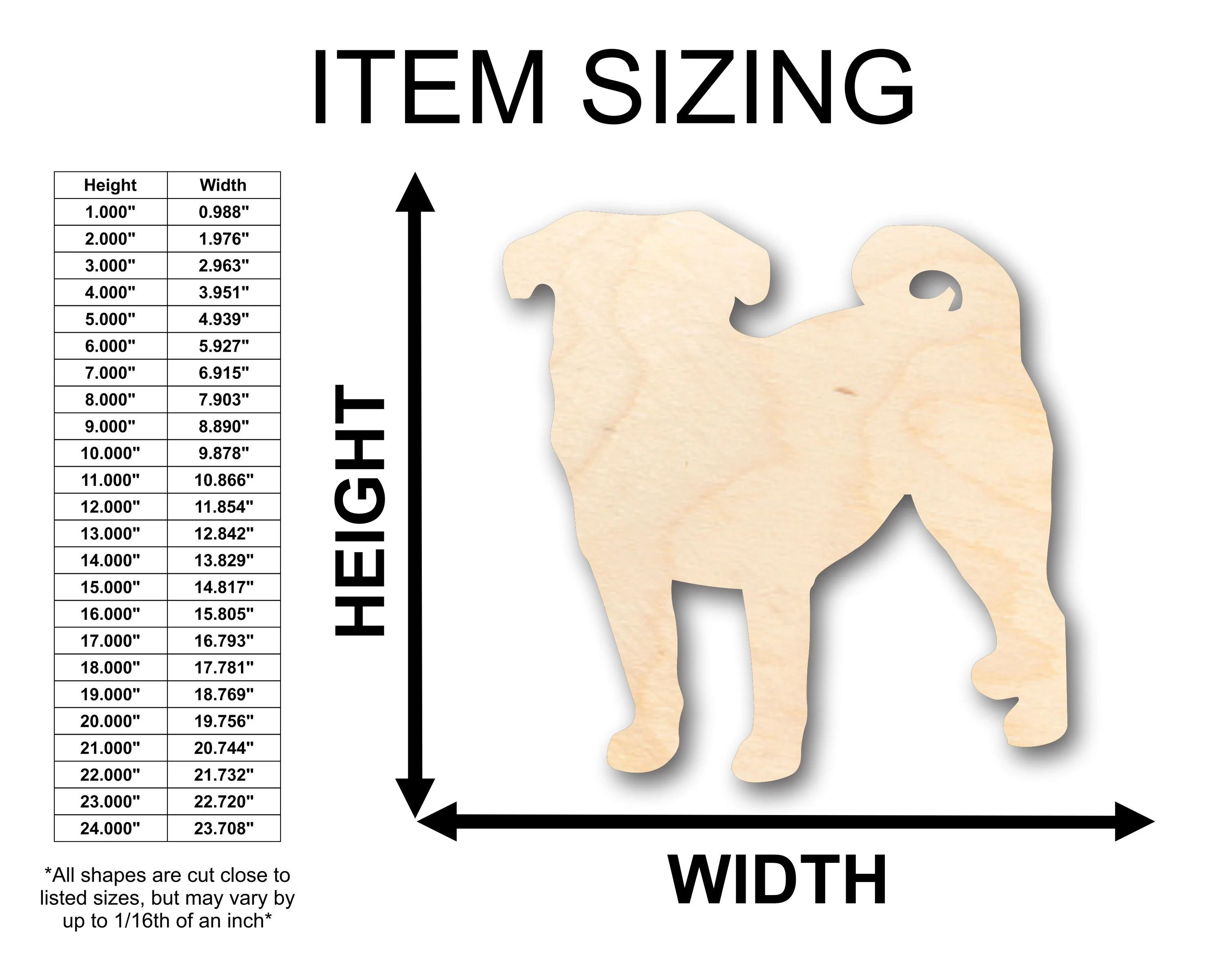 Unfinished Wood Pug Dog Shape - Craft - up to 46" DIY - Image 2