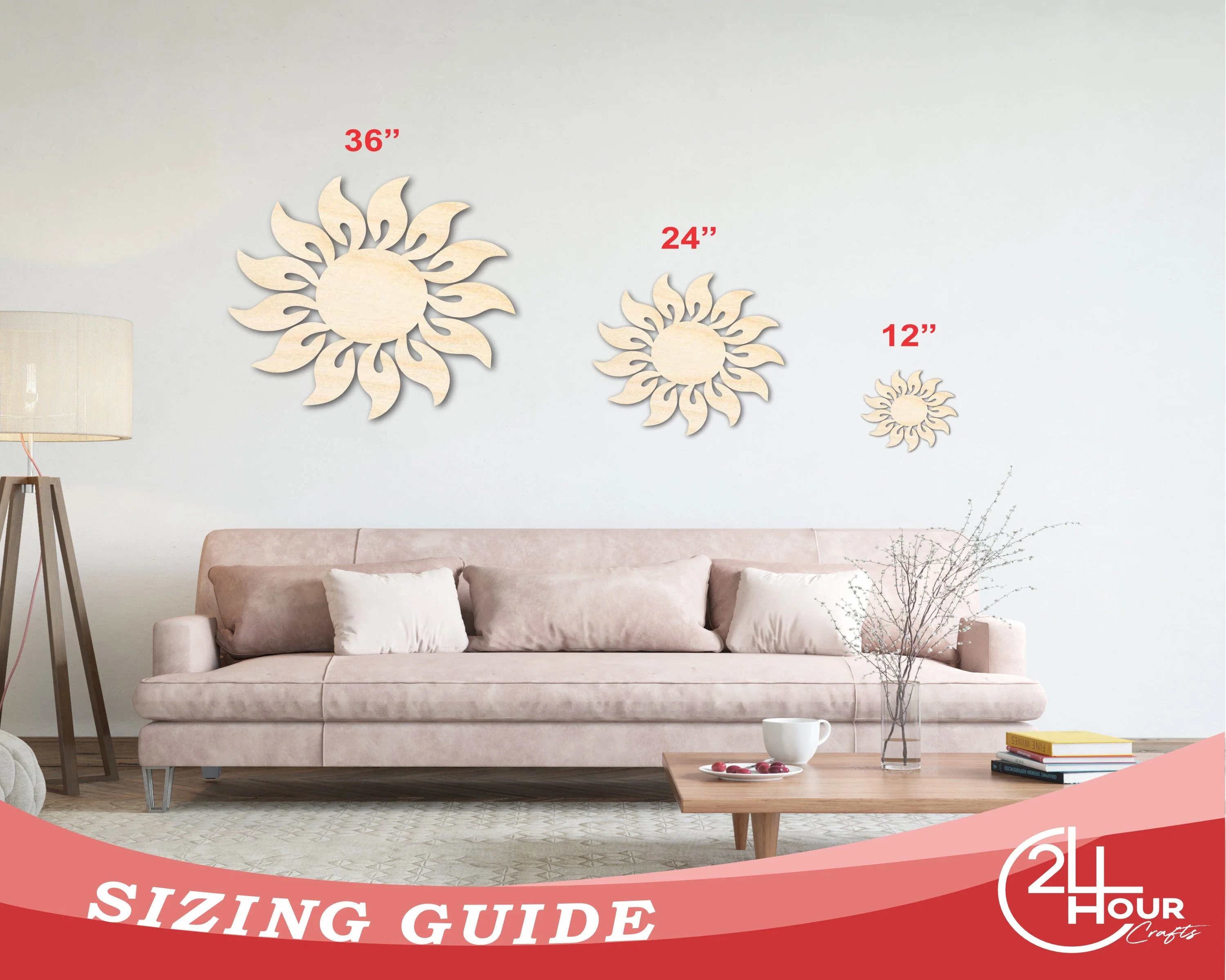 Unfinished Wood Radiant Sun Silhouette | Summer | Celestial | Craft Cutout | up to 46" - Image 3