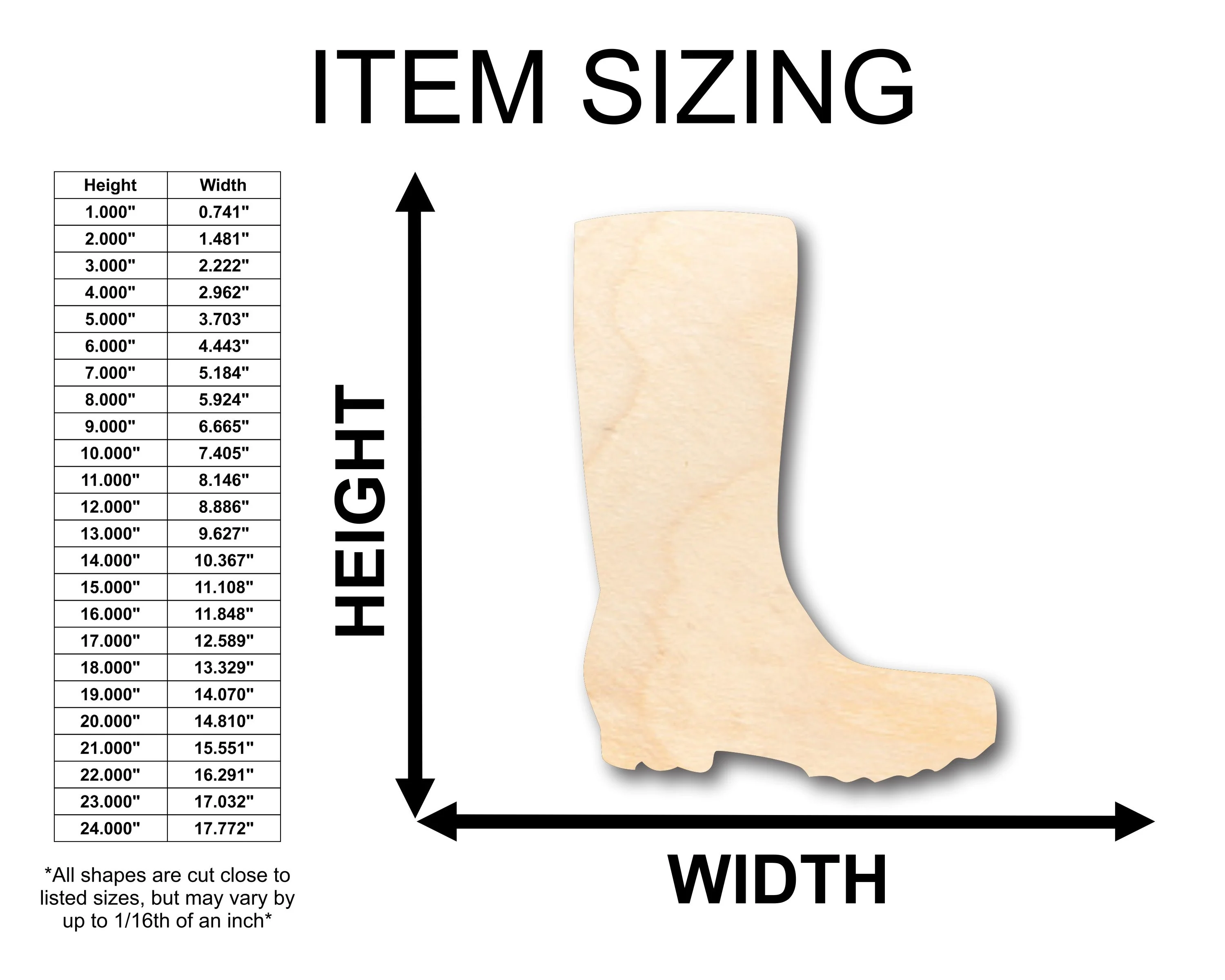 Unfinished Wood Rain Mud Boot Shape - Craft - up to 46" DIY - Image 2