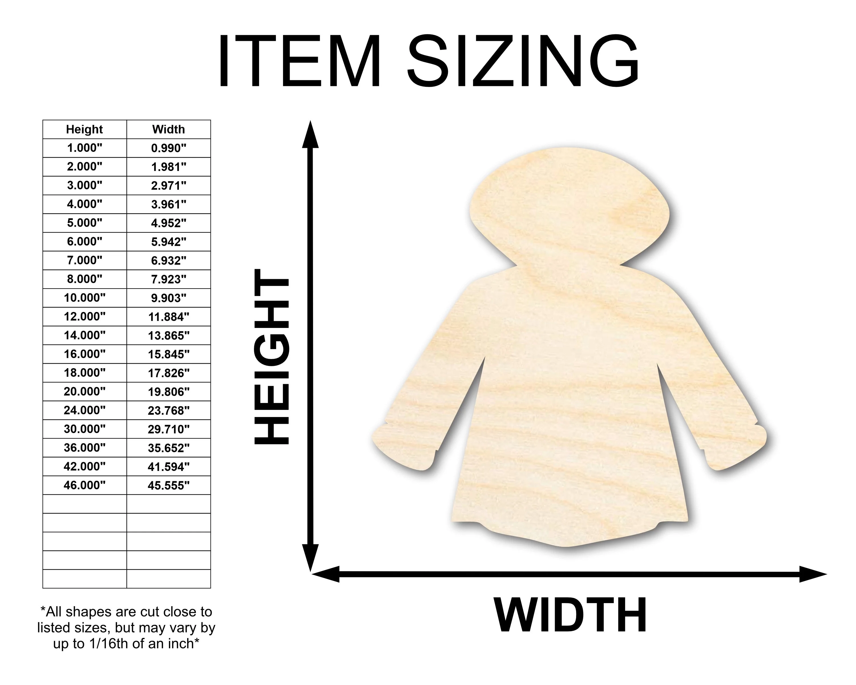 Unfinished Wood Raincoat Shape - Craft - up to 46" - Image 2