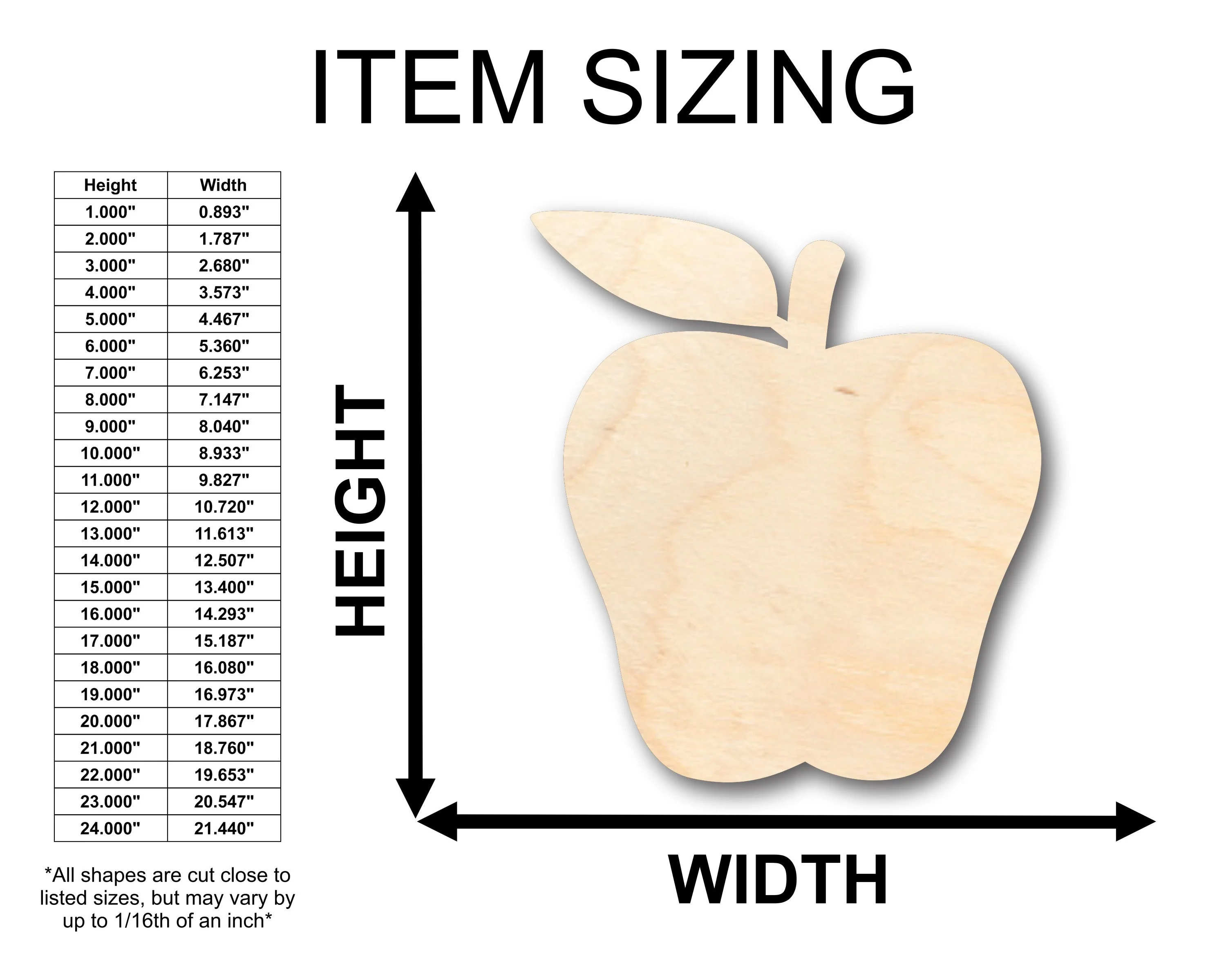 Unfinished Wood Red Delicious Apple Shape - Craft - up to 46" DIY - Image 2