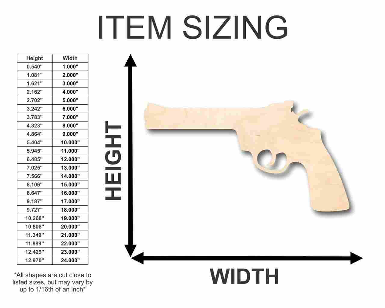 Unfinished Wood Revolver Shape - Gun - Police - Military - Craft - up to 46" DIY - Image 2