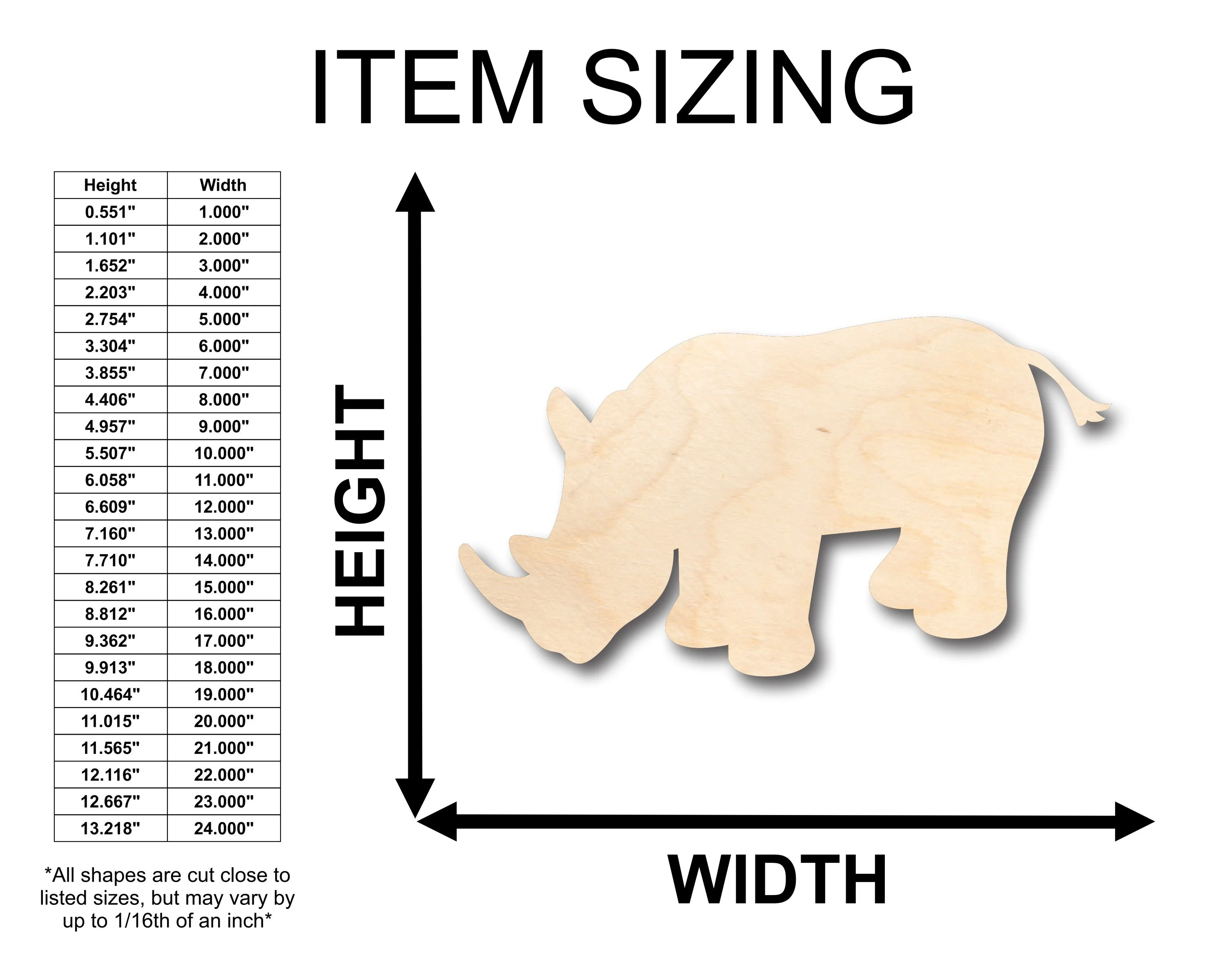 Unfinished Wood Rhinoceros Rhino African Wildlife Shape - Craft - up to 46" DIY - Image 2