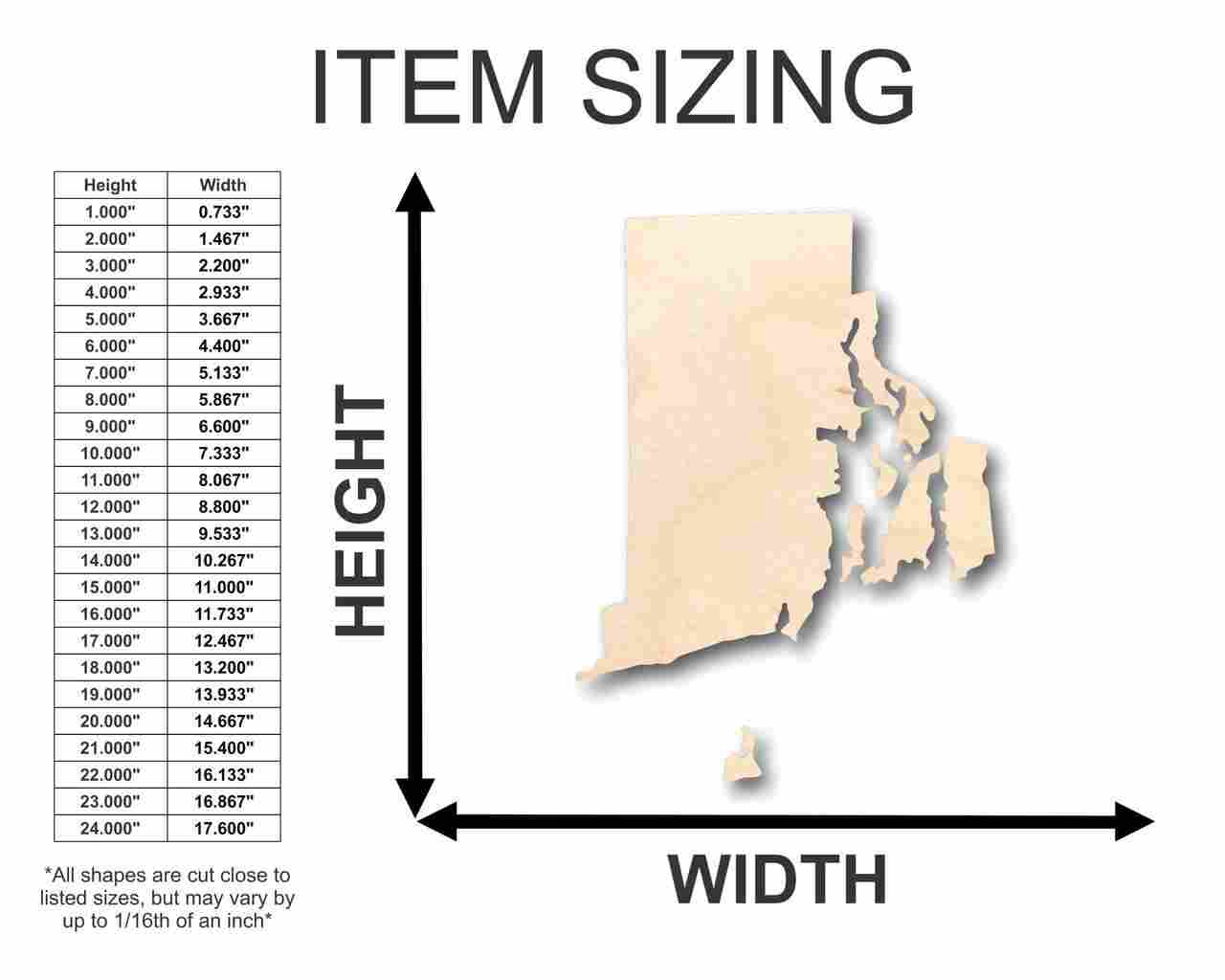 Unfinished Wood Rhode Island Shape - State - Craft - up to 46" DIY - Image 2