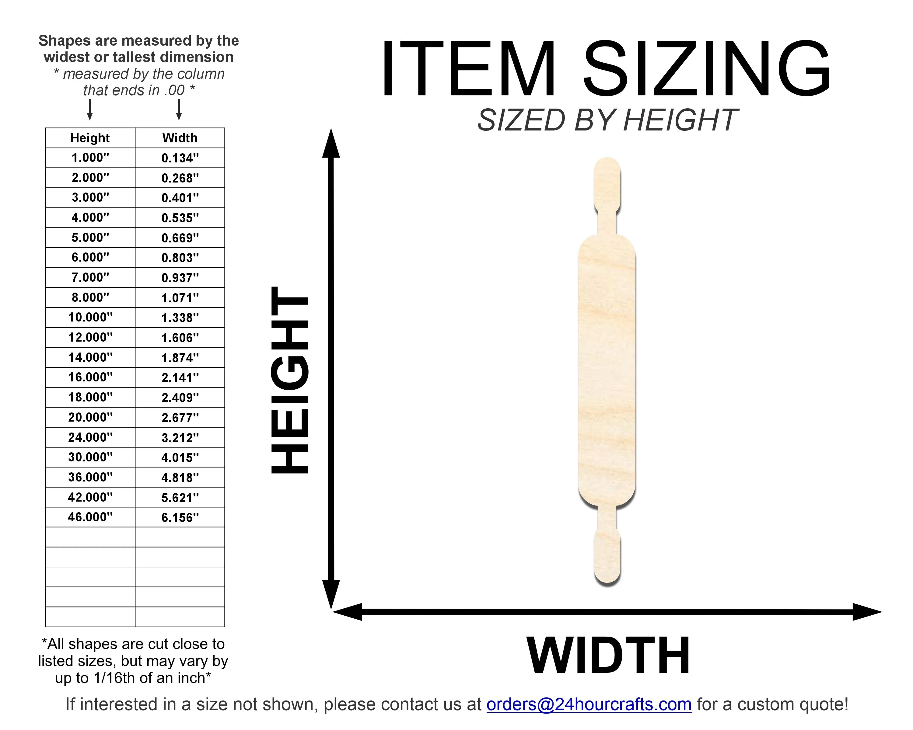 Unfinished Wood Rolling Pin Shape | DIY Craft Cutout | up to 46" DIY - Image 2