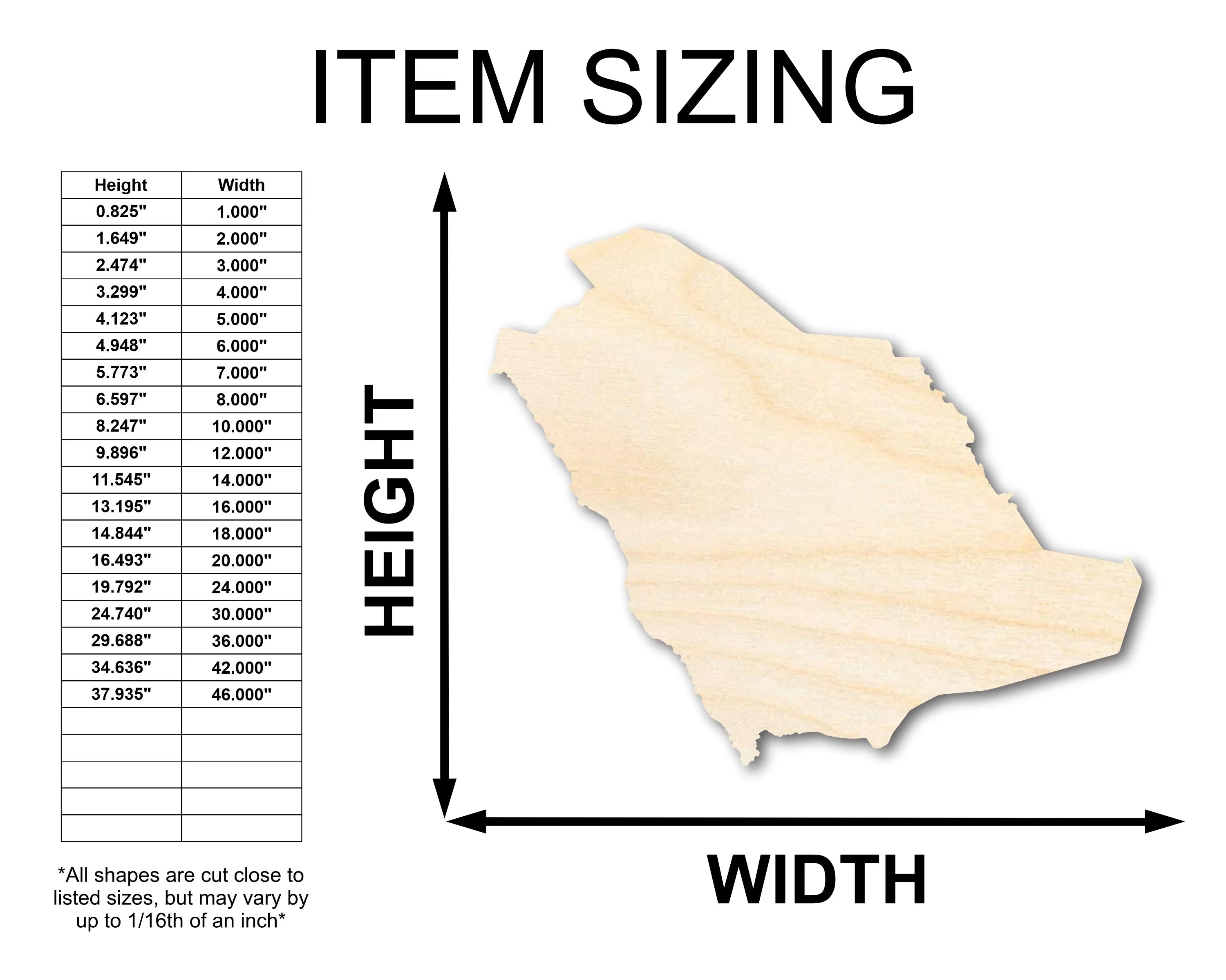 Unfinished Wood Saudi Arabia Country Shape - Middle East Craft - up to 46" DIY - Image 2