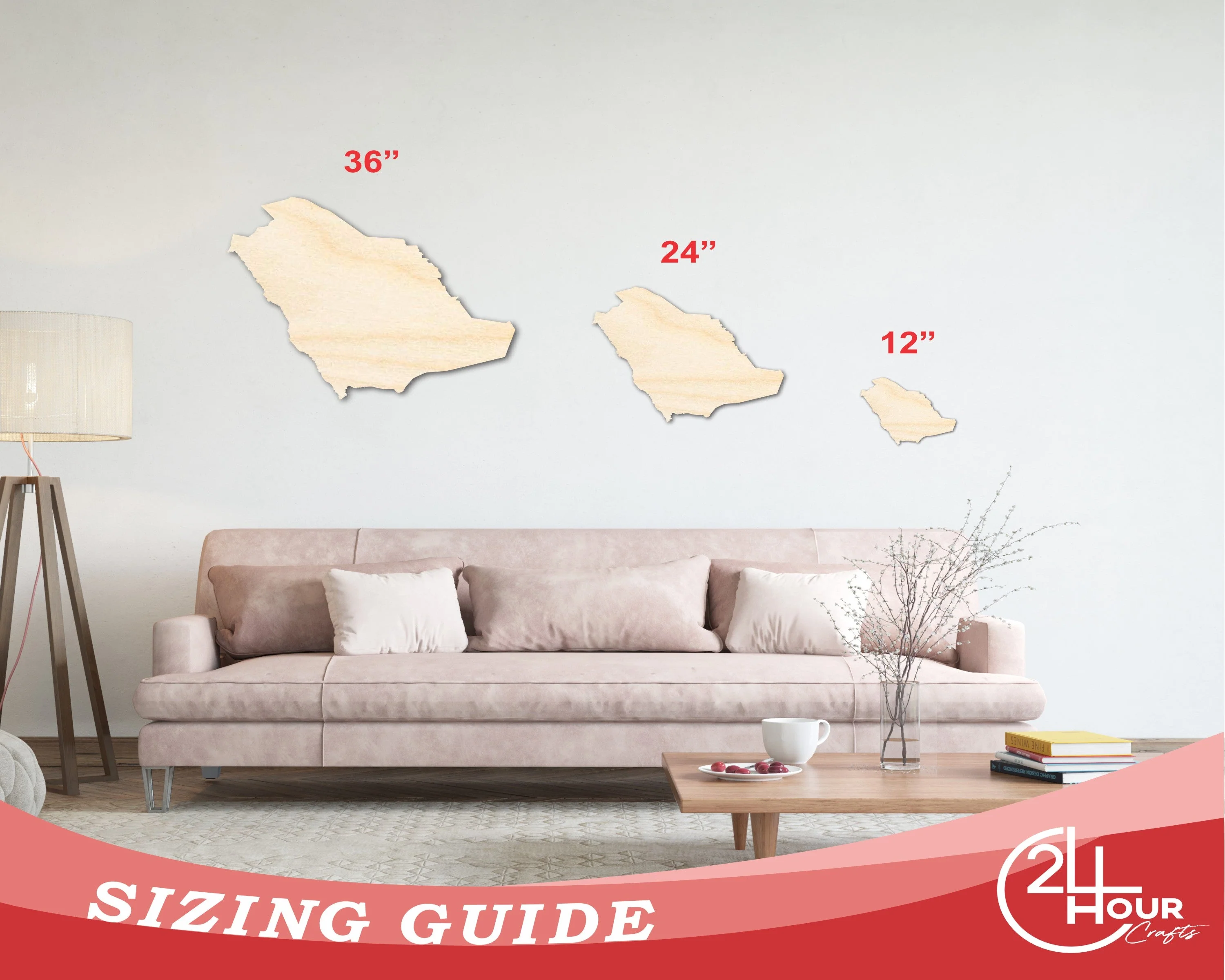 Unfinished Wood Saudi Arabia Country Shape - Middle East Craft - up to 46" DIY - Image 3