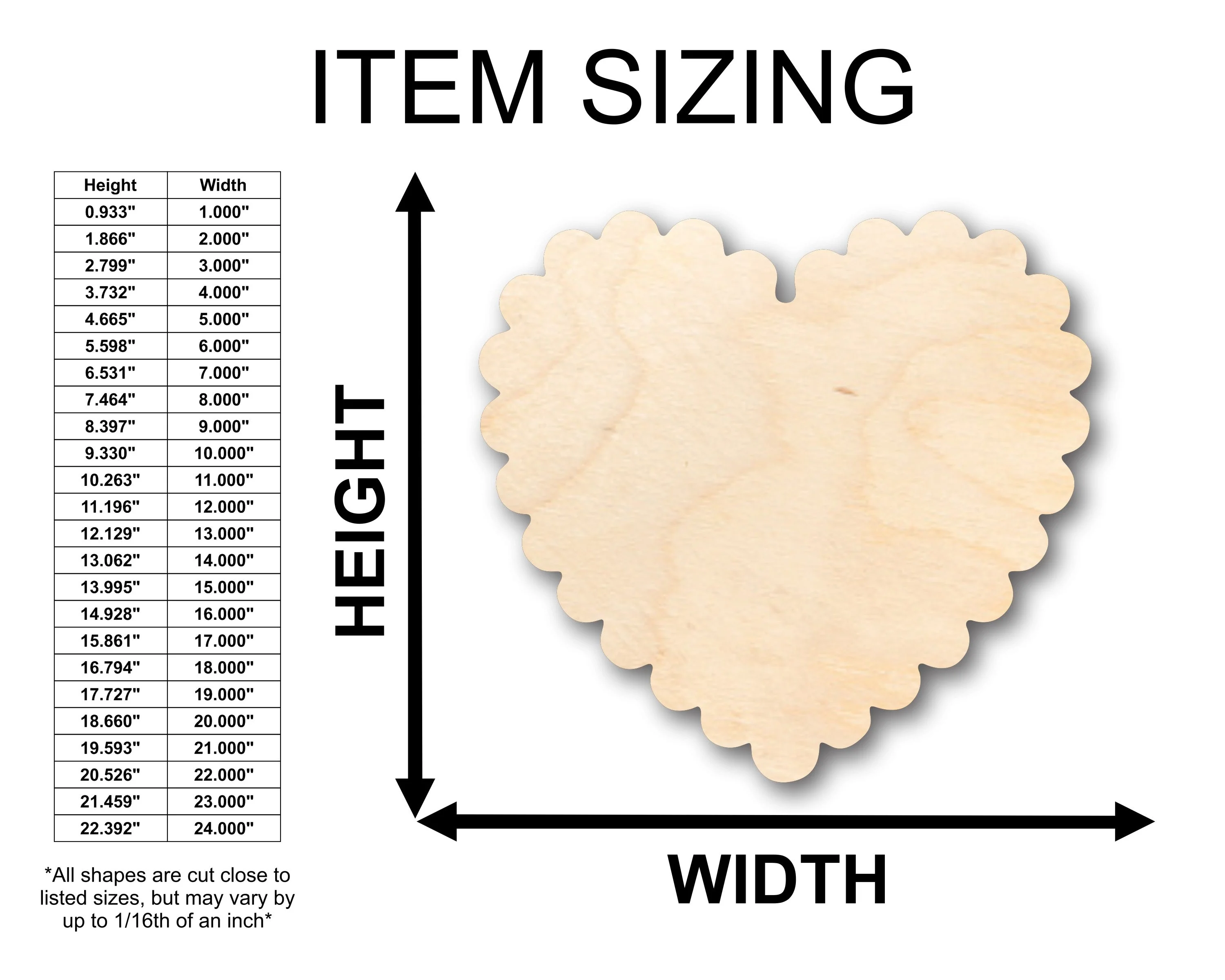 Unfinished Wood Scalloped Heart Shape - Craft - up to 46" DIY - Image 2
