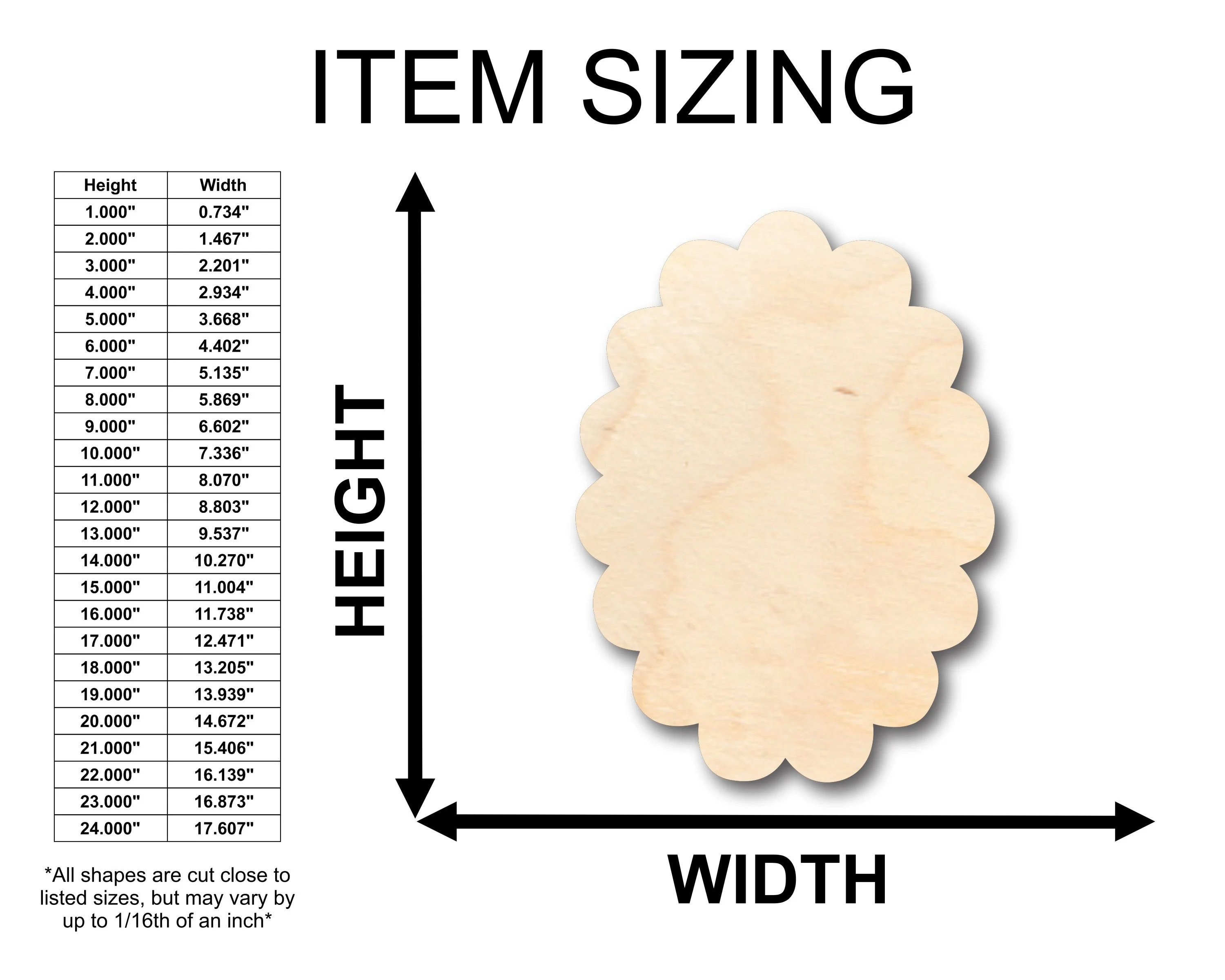 Unfinished Wood Scalloped Oval Shape - Craft - up to 46" DIY - Image 2